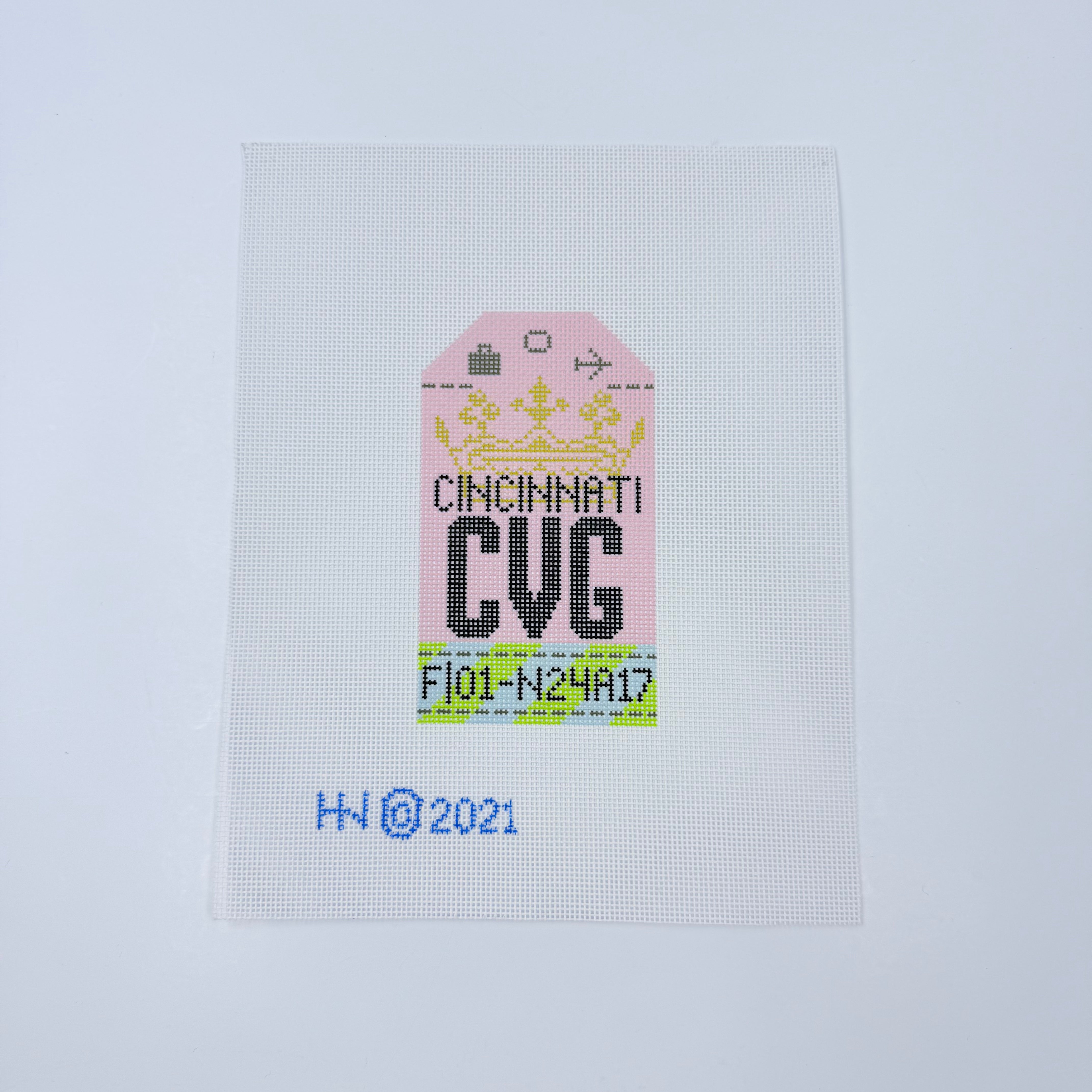 Cincinnati Vintage Travel Tag Canvas - KC Needlepoint