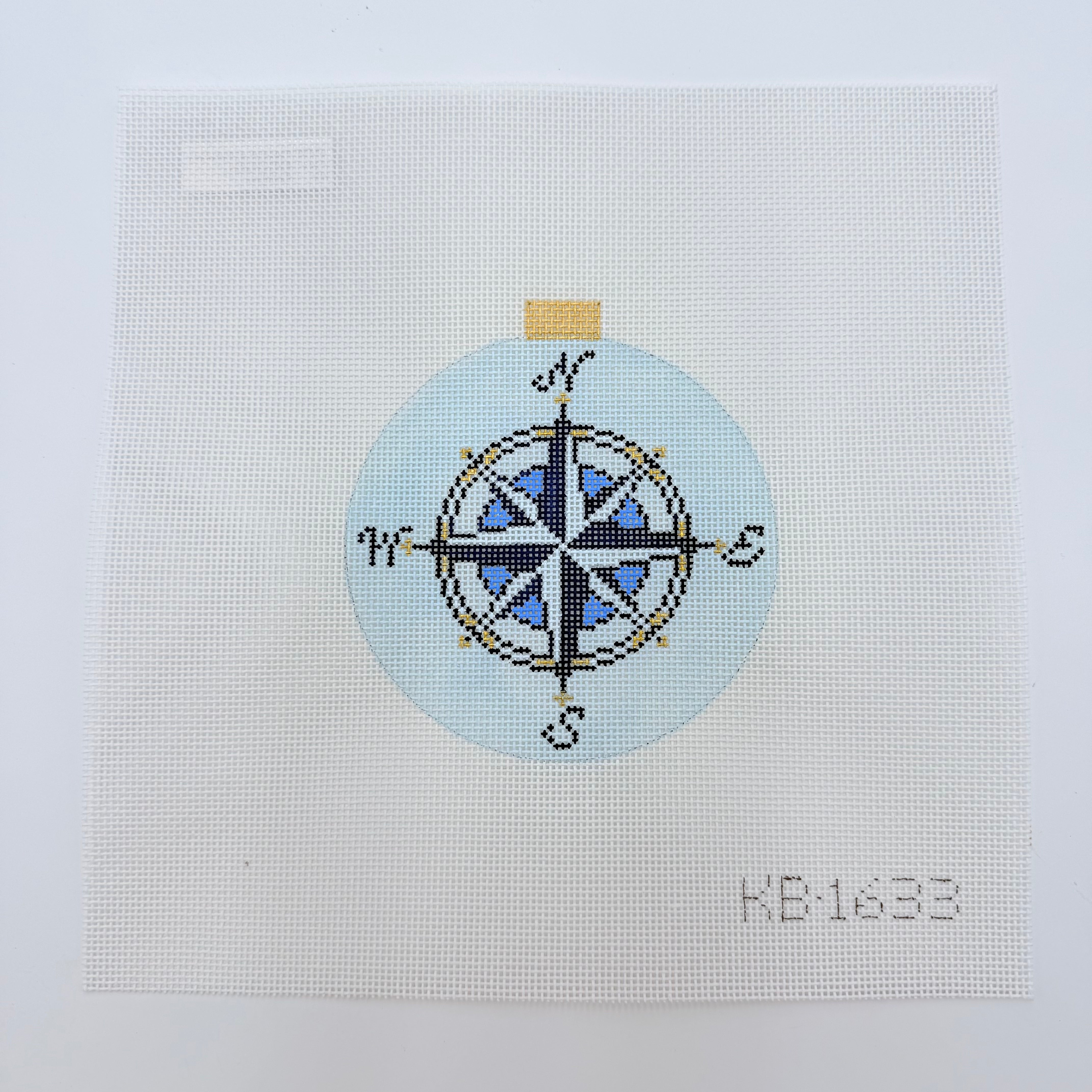 Light Blue Compass Rose Canvas - KC Needlepoint