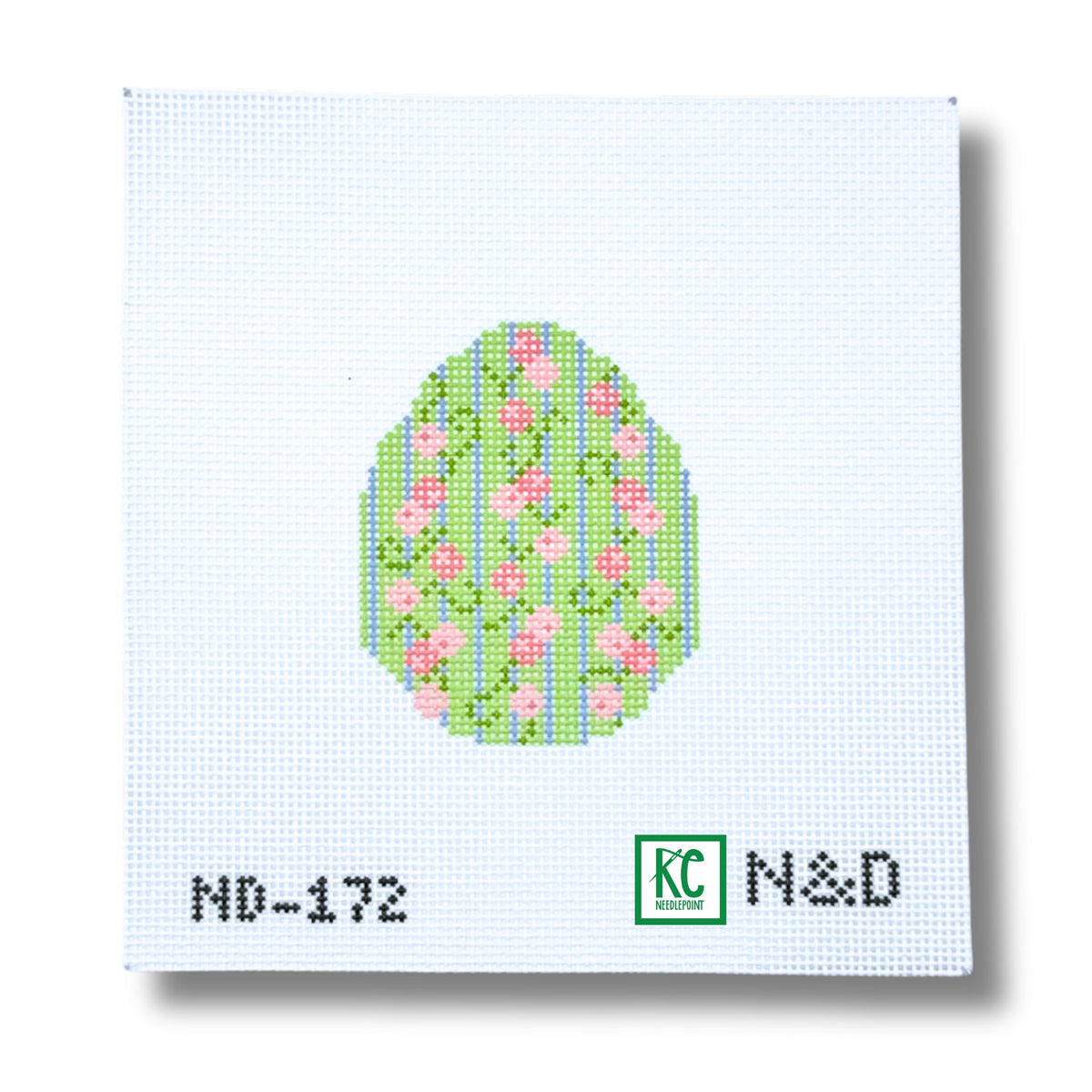 Pink and Green Floral Egg Canvas - KC Needlepoint