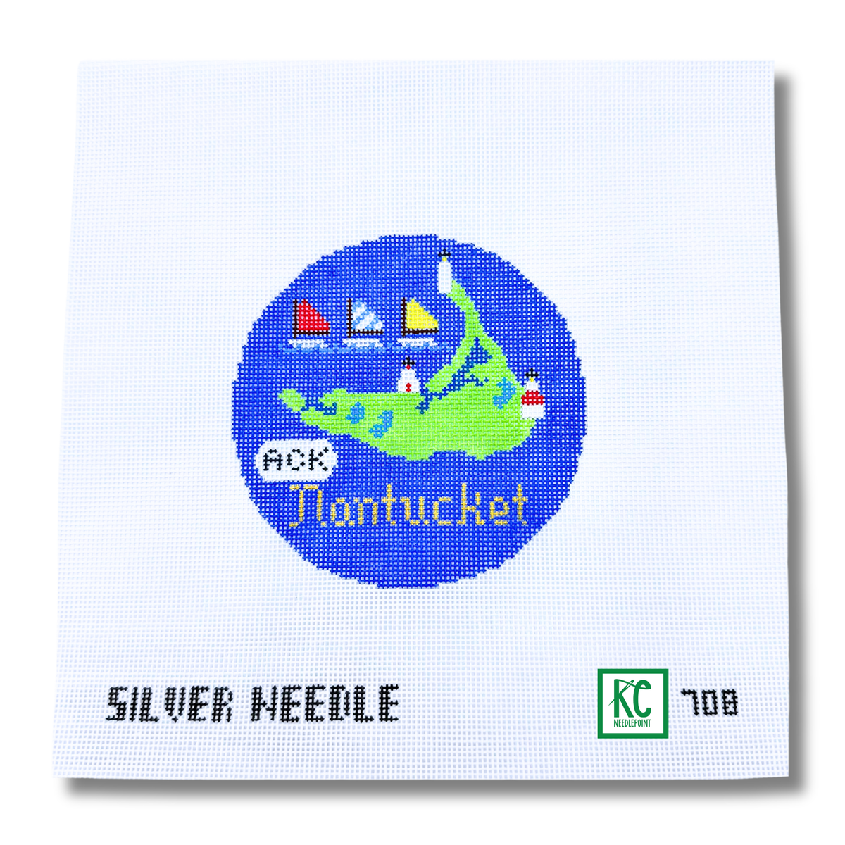 Nantucket 4 1/4" Travel Round Needlepoint Canvas - KC Needlepoint