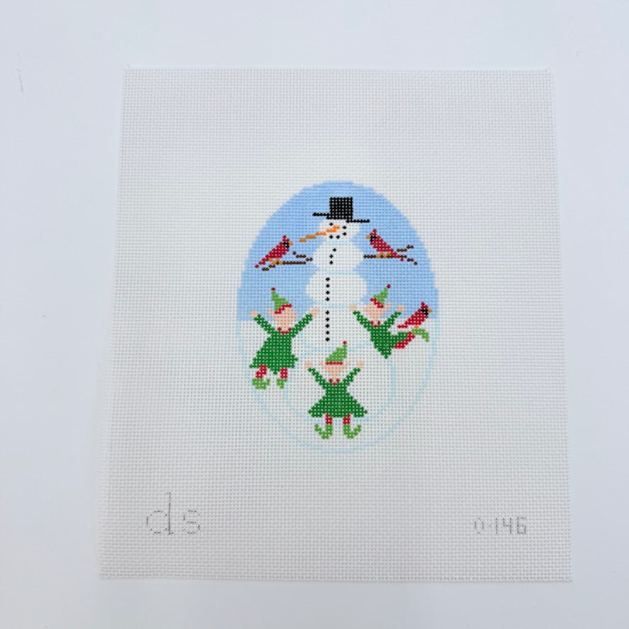 Elves and Snowman Canvas - KC Needlepoint