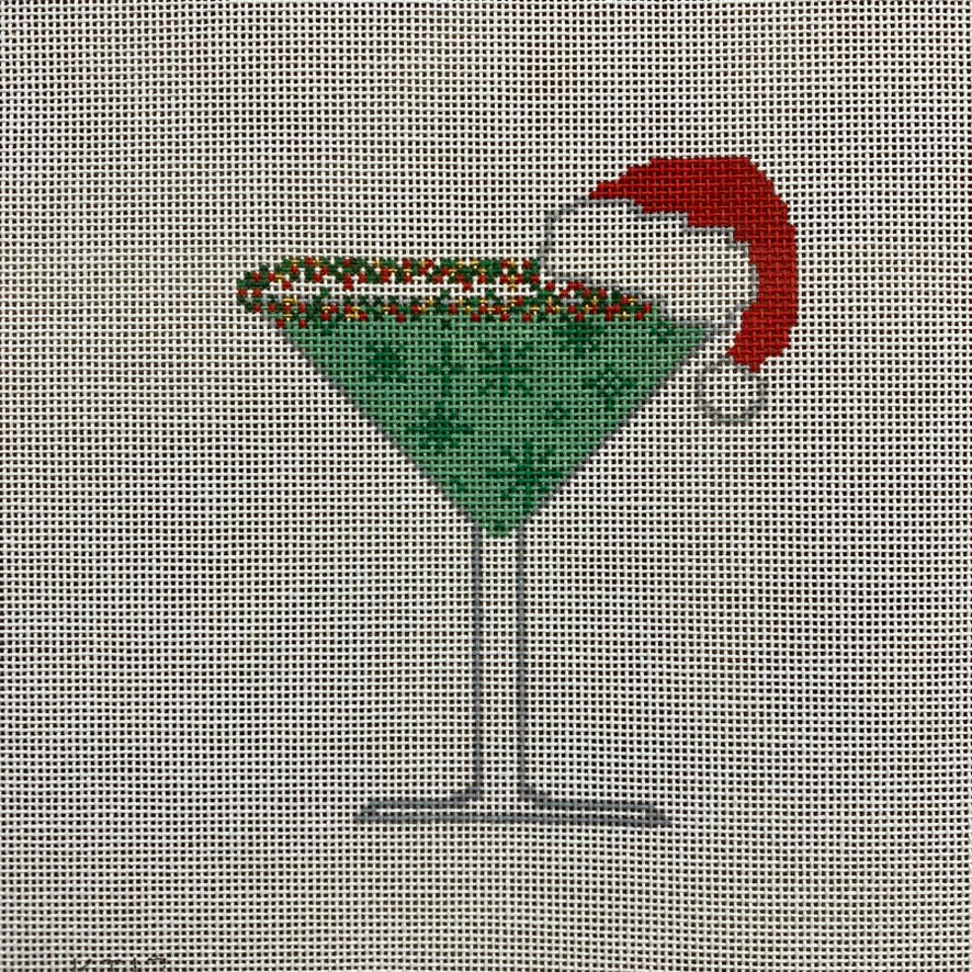 Grasshopper with Santa Hat Martini Canvas - KC Needlepoint