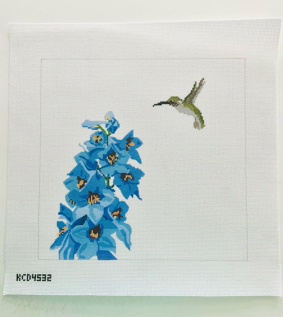 Hummingbird with Blue Flowers Canvas - KC Needlepoint