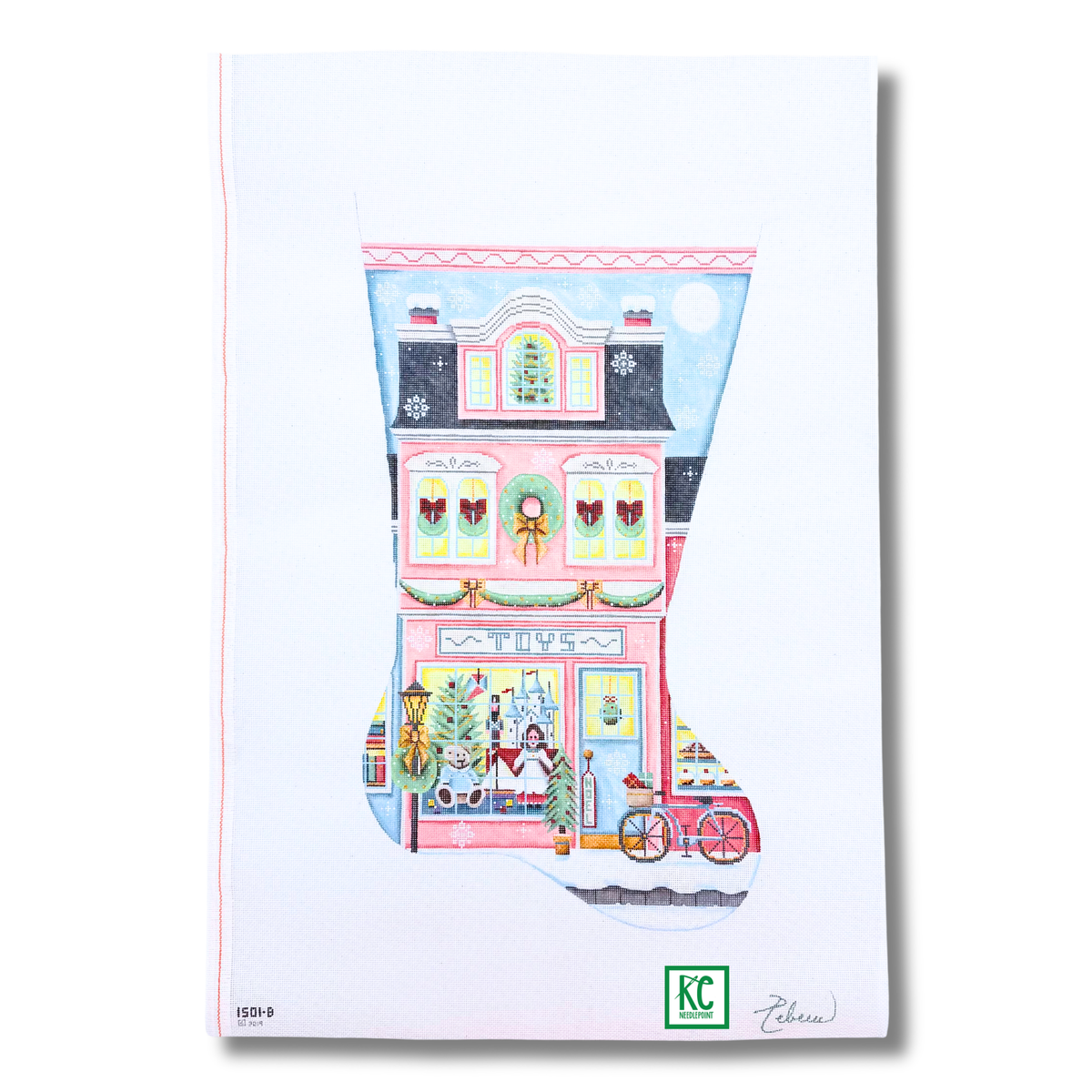 Toy Shop Pink Stocking Canvas Toe Right - KC Needlepoint