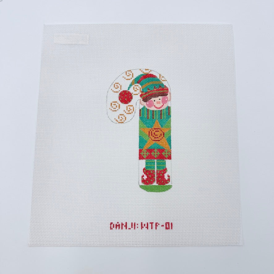 Elf Candy Cane Canvas - KC Needlepoint