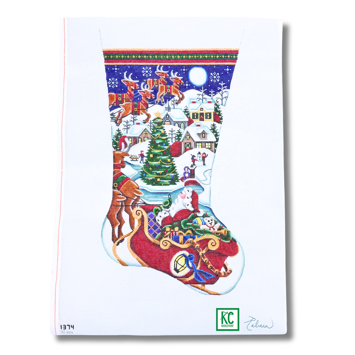 Village Christmas Stocking Canvas - KC Needlepoint