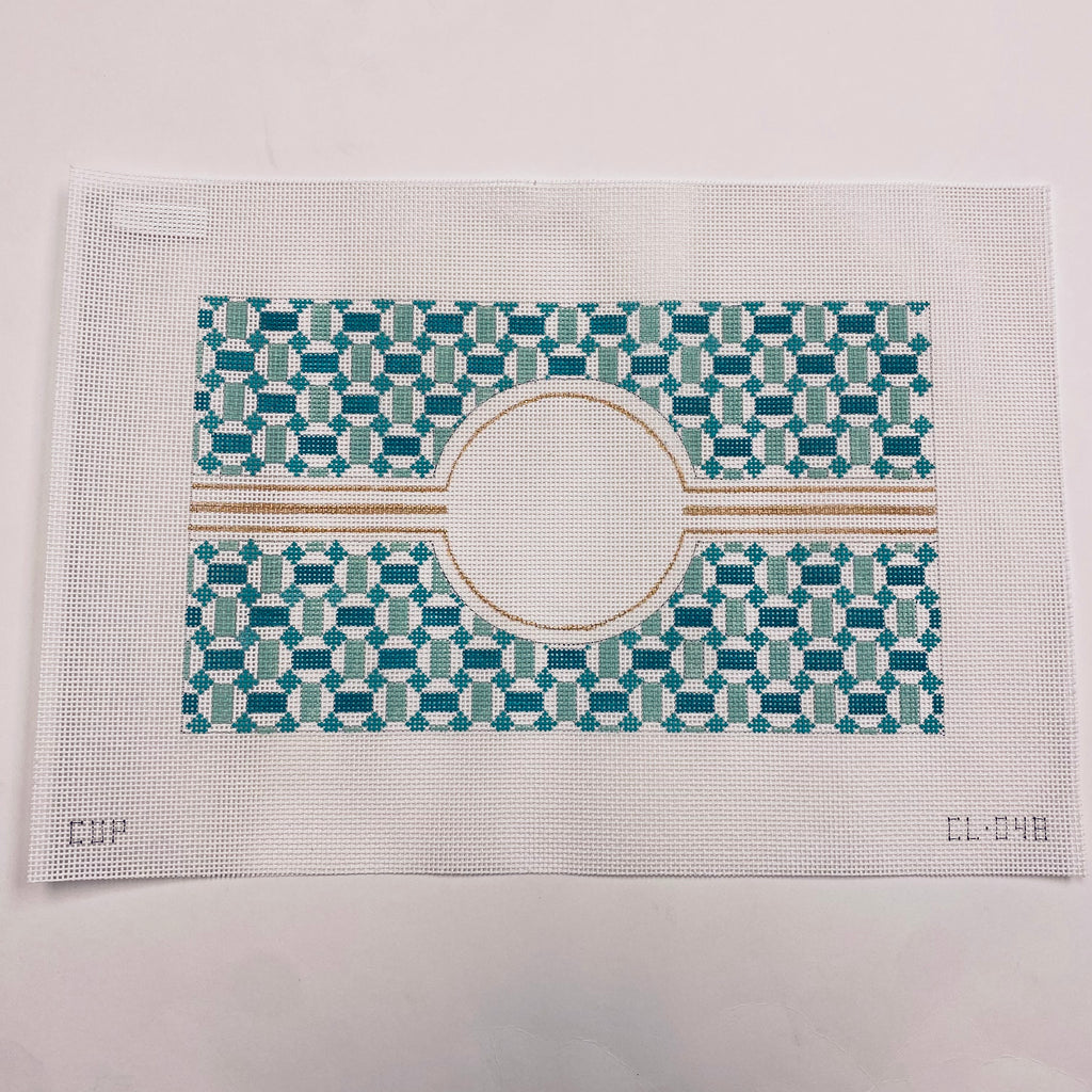 Monogram Turquoise and White Clutch Canvas - KC Needlepoint