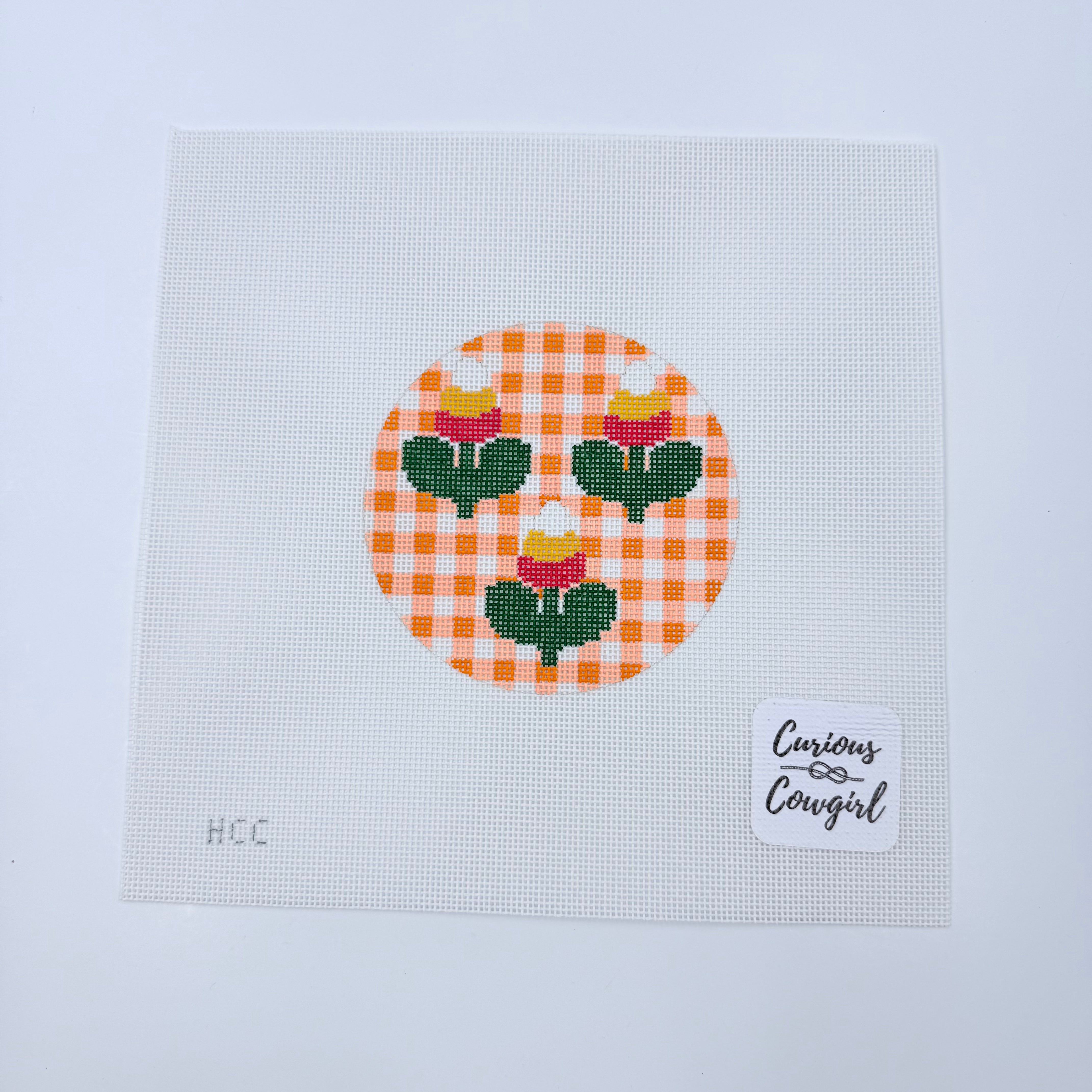 Candy Corn Flowers on Gingham Canvas - KC Needlepoint