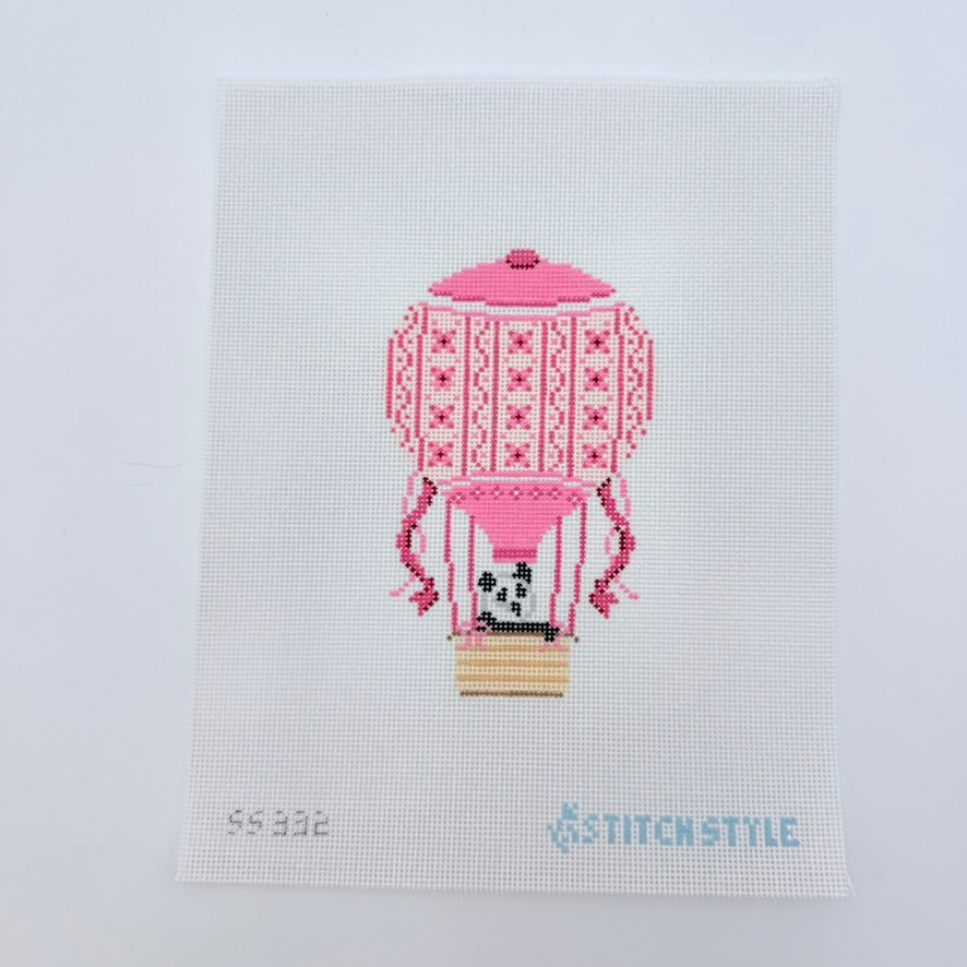 Pink Hot Air Balloon with Panda Canvas - KC Needlepoint