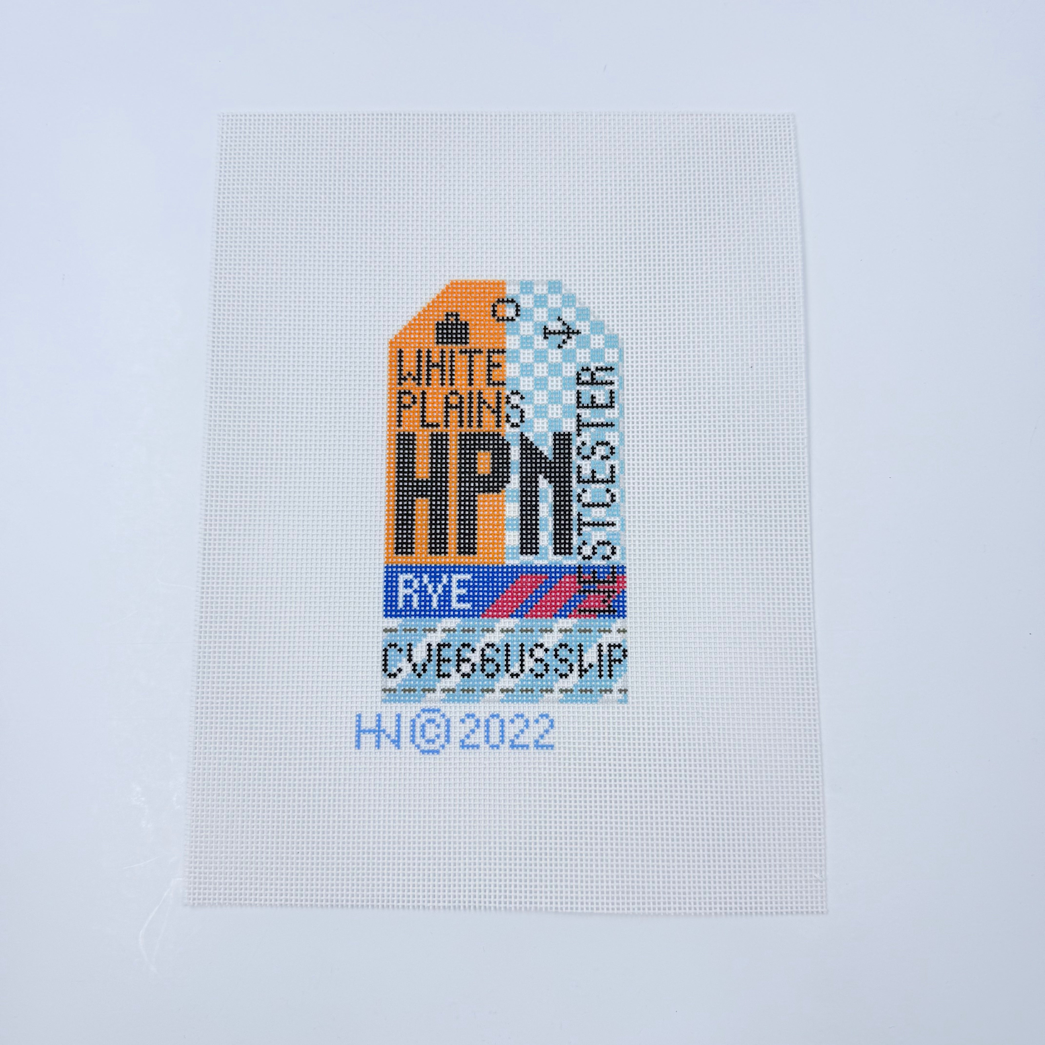 White Plains Vintage Travel Tag Canvas - KC Needlepoint