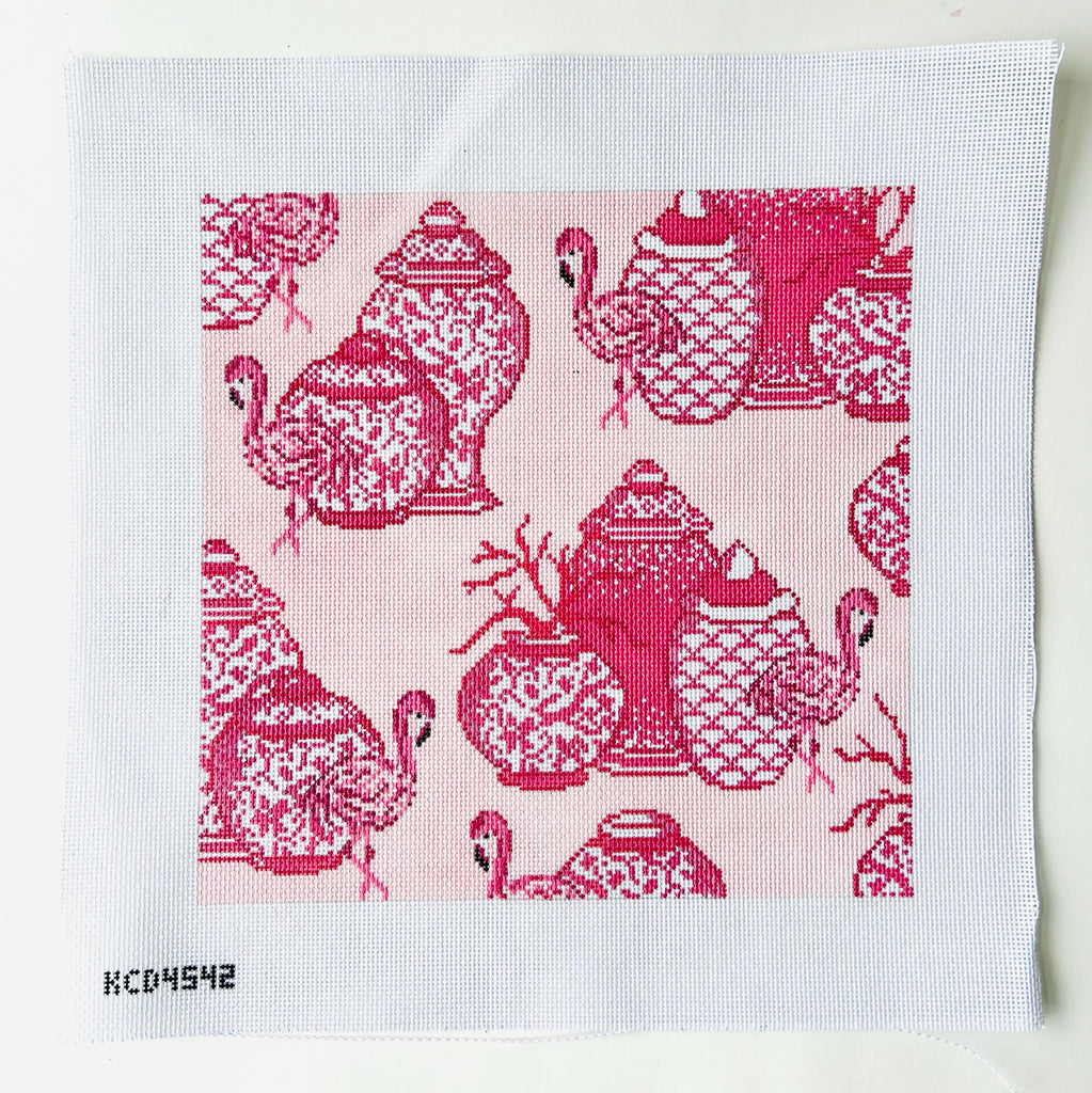 Flamingos and Fire Square Canvas - KC Needlepoint