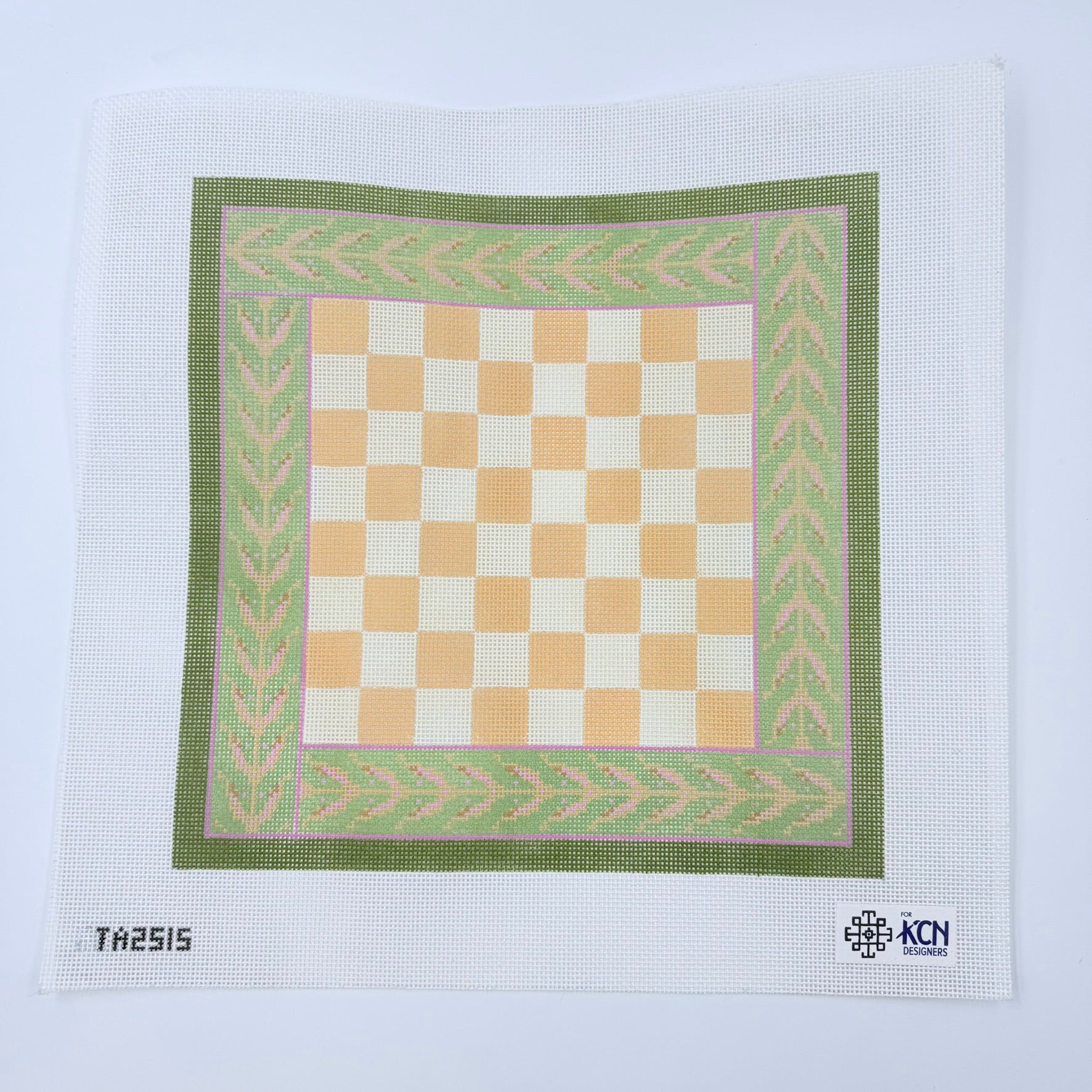 Beige and Green Chess Board Canvas - KC Needlepoint