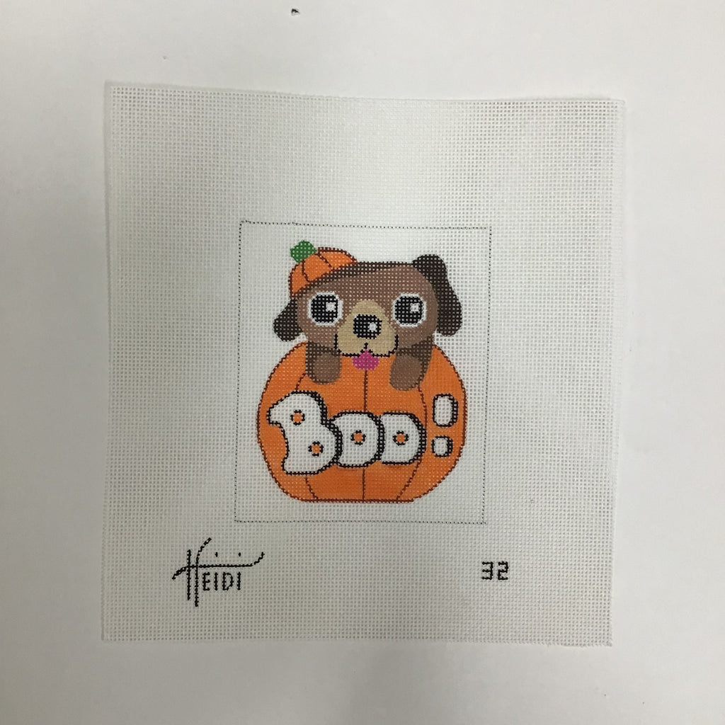 Boo Puppy Pumpkin Canvas - KC Needlepoint
