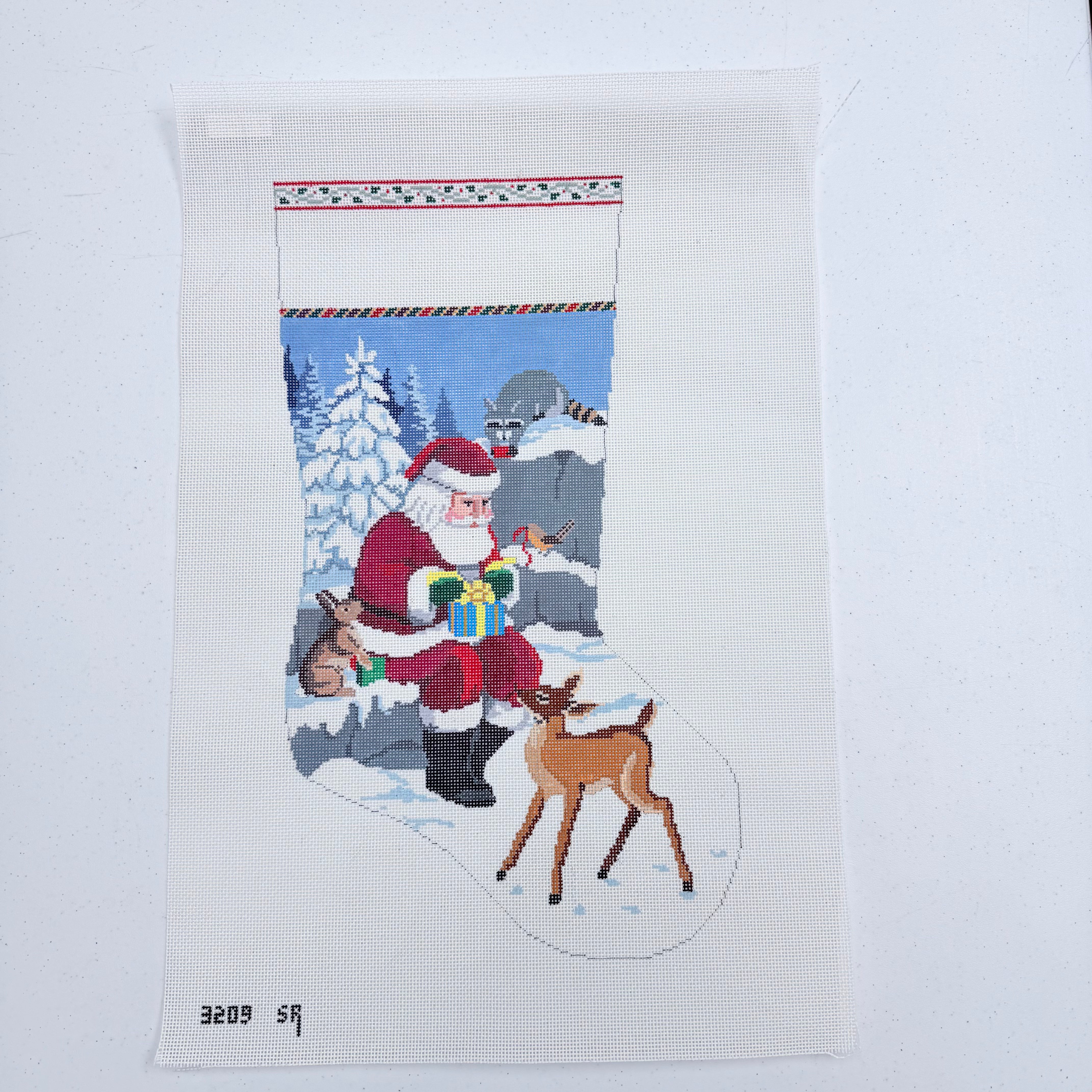 Santa and Animals Wrapping Presents Stocking Canvas - KC Needlepoint