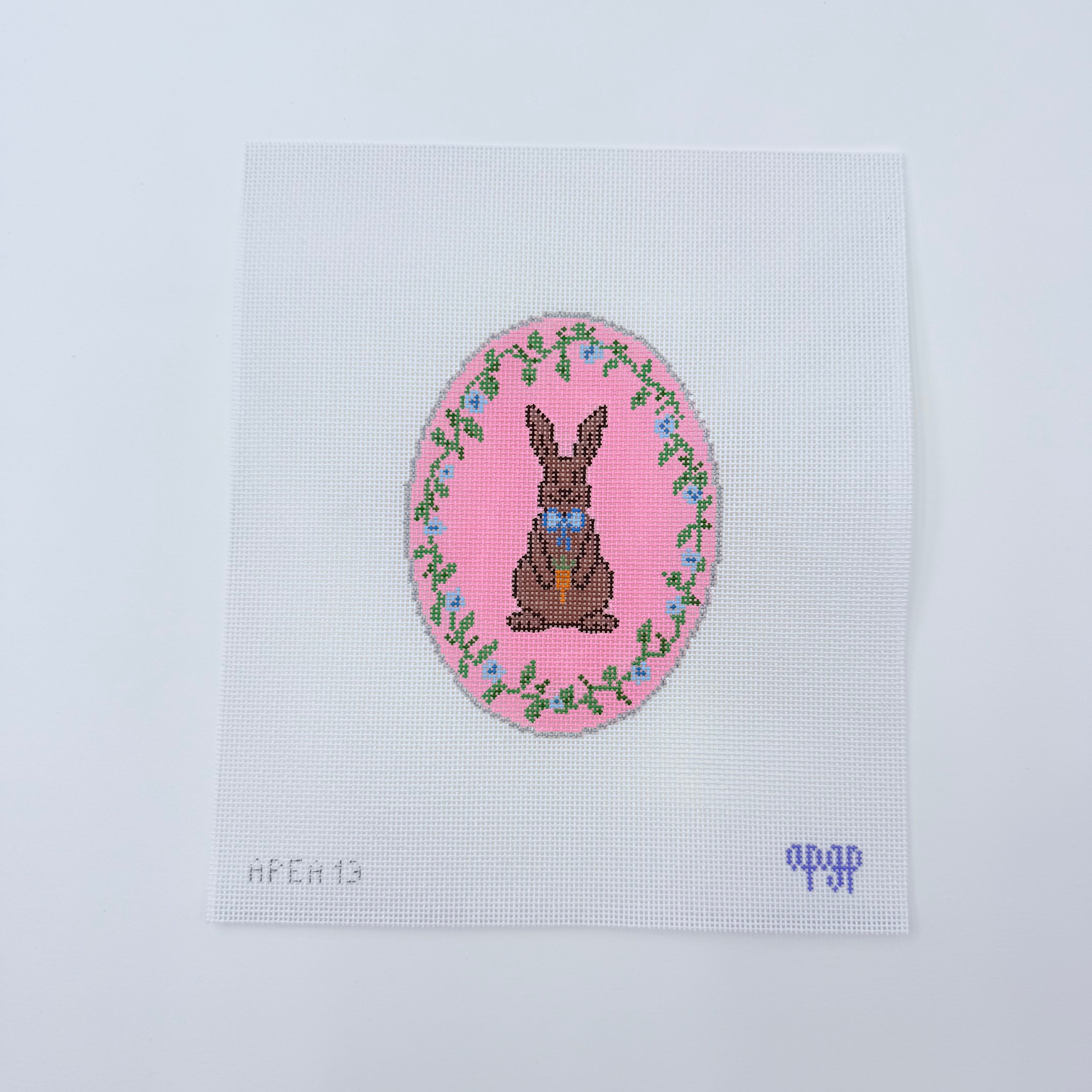 Pink Chocolate Bunny Egg Canvas - KC Needlepoint