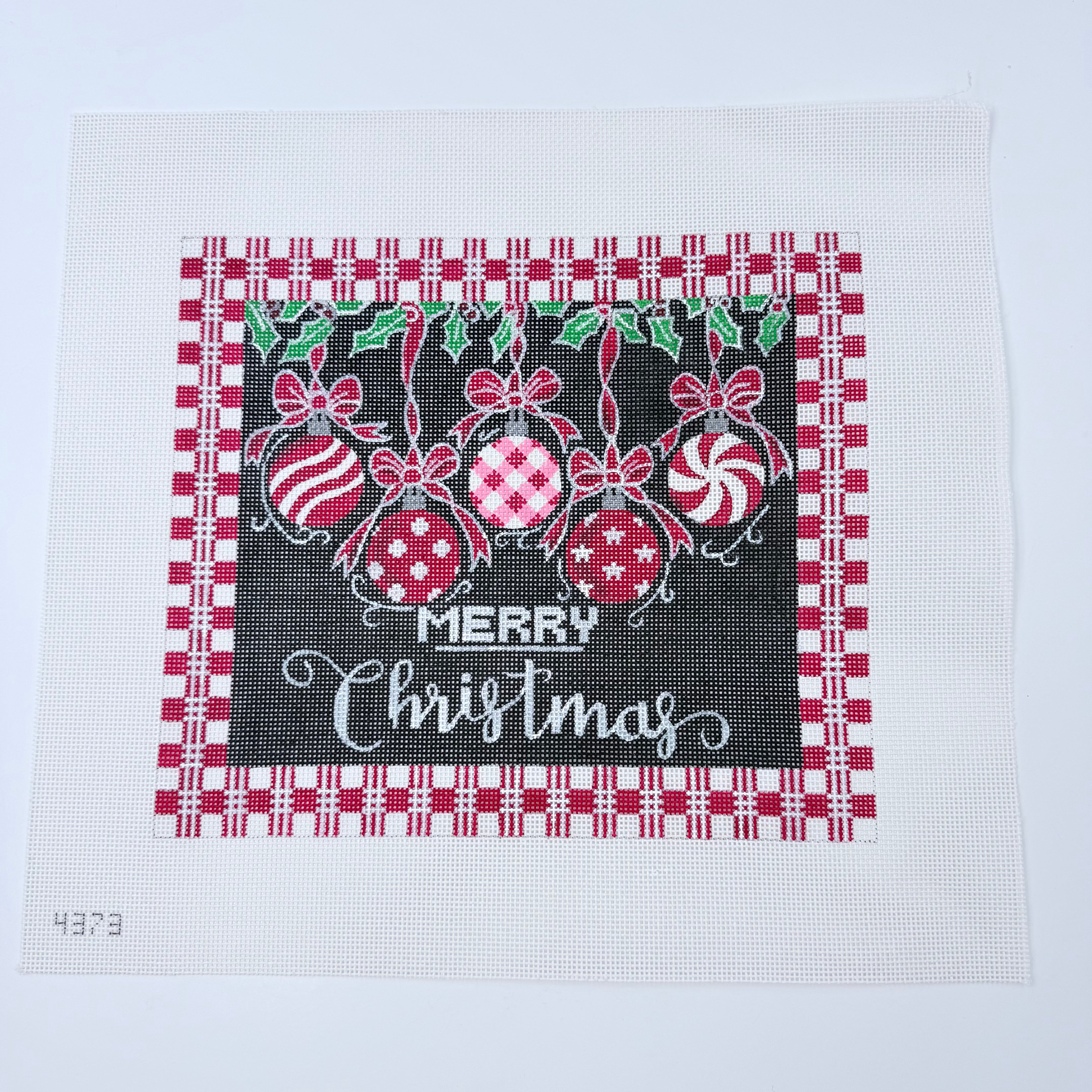 Merry Christmas Black White Red Canvas - KC Needlepoint