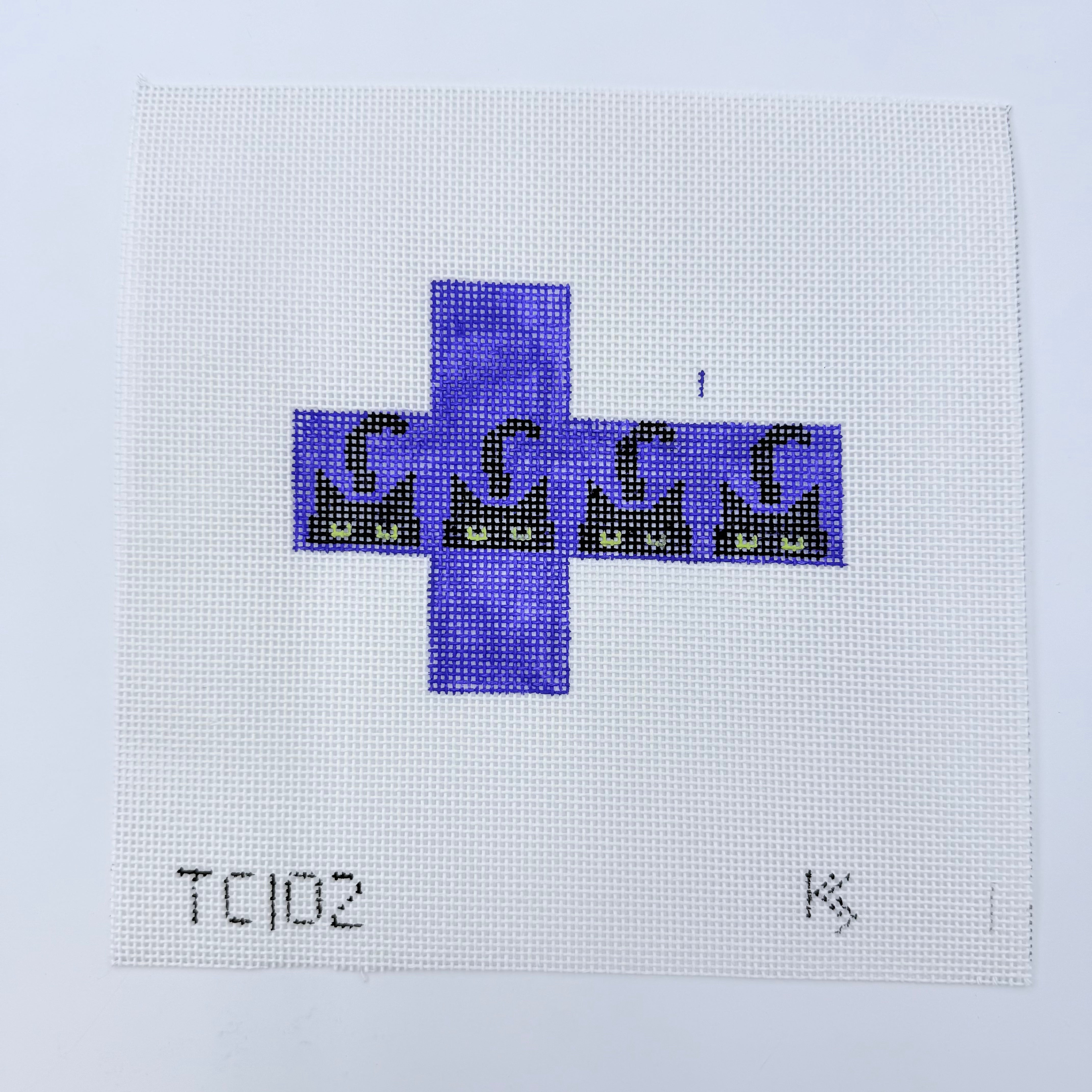 Tiny Cat Cube on Purple Canvas - KC Needlepoint