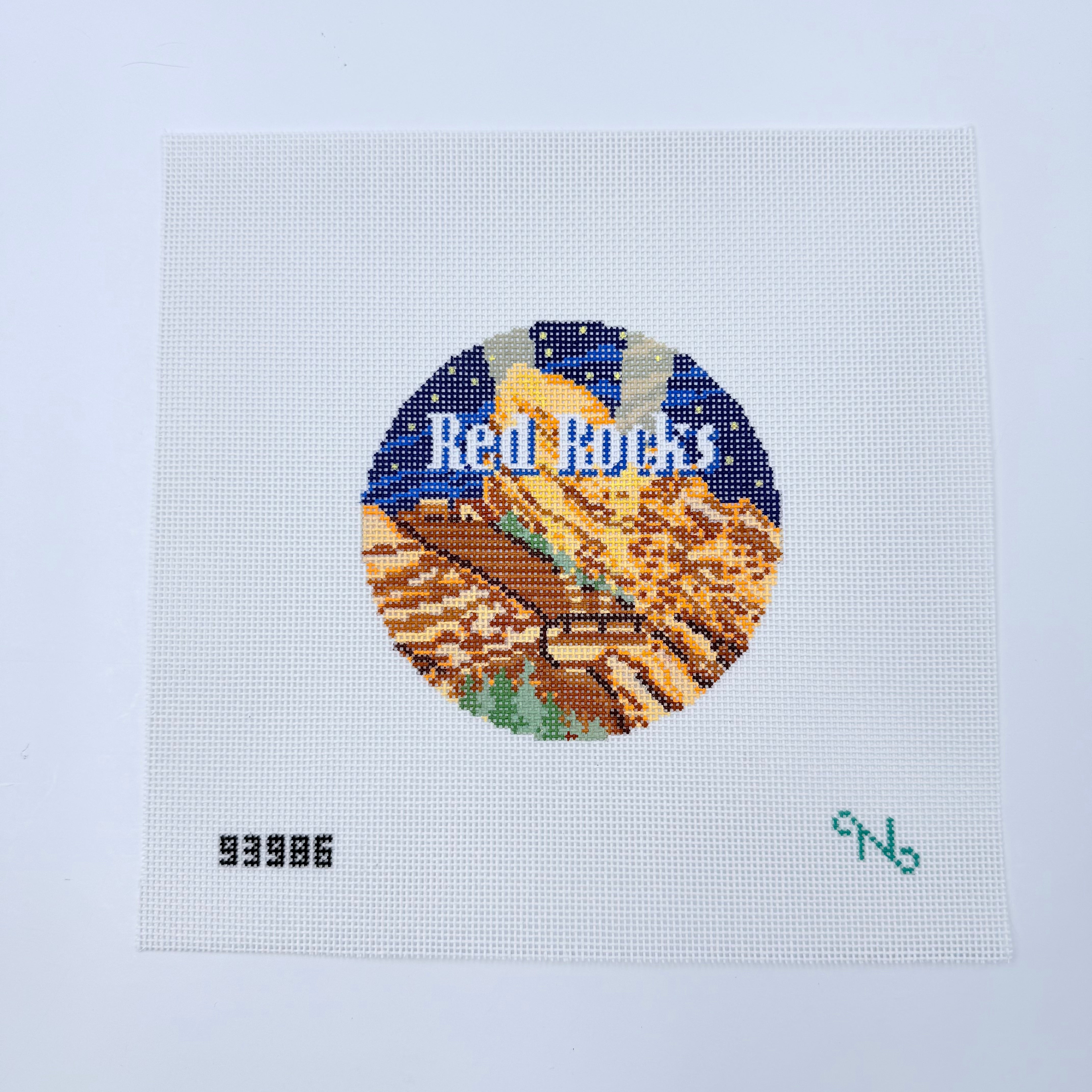 Red Rocks Travel Round Canvas - KC Needlepoint