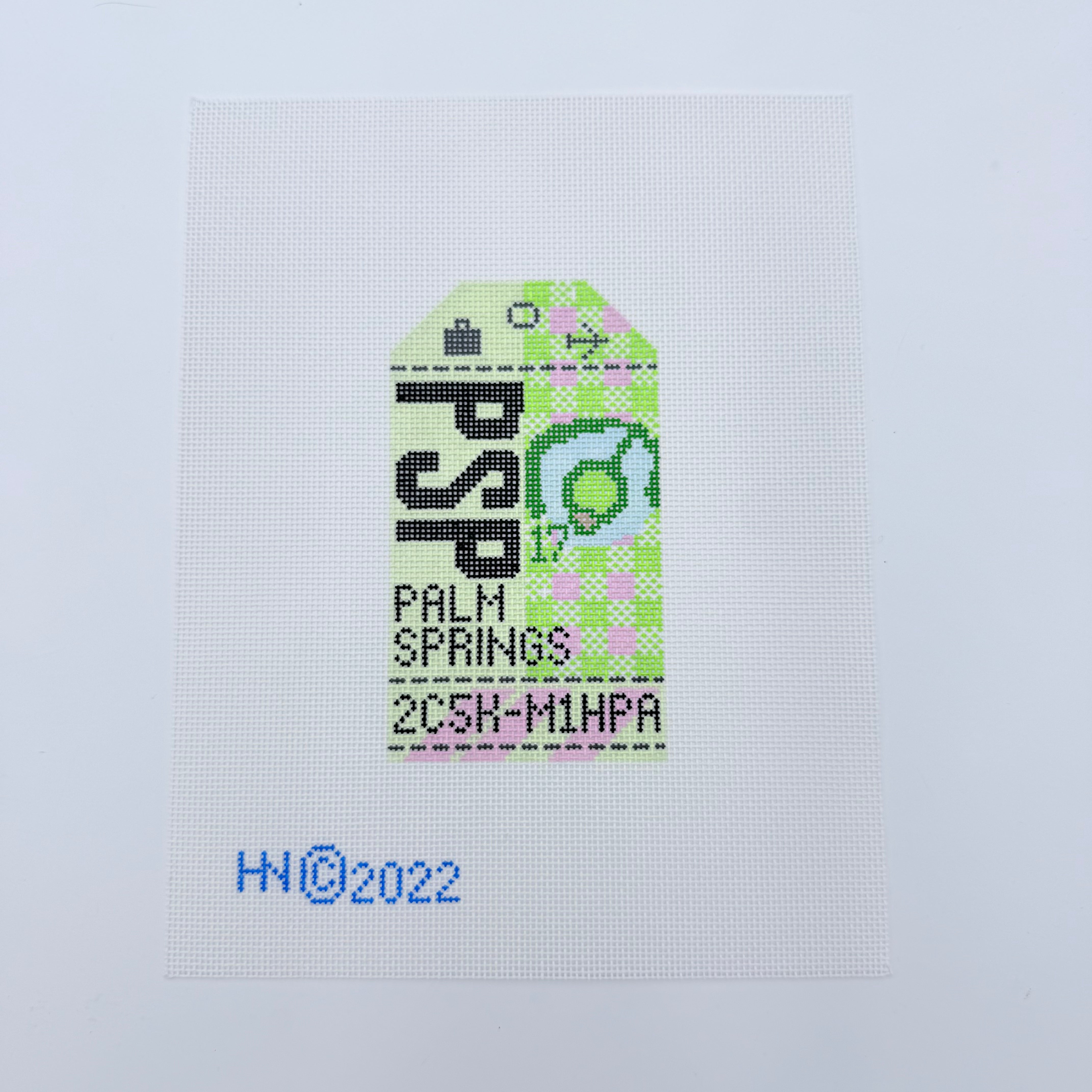 Palm Springs Vintage Travel Tag Canvas - KC Needlepoint