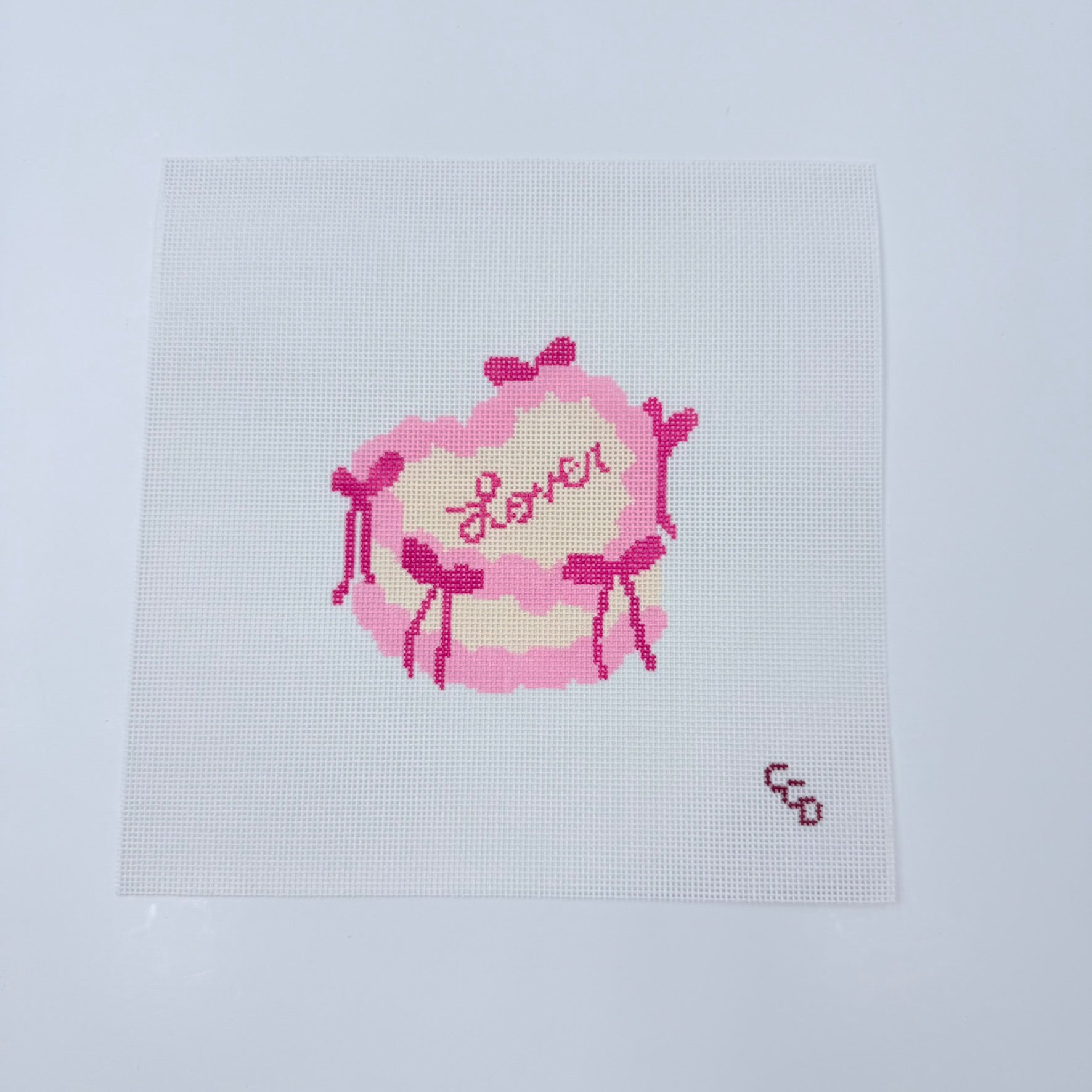 Coquette Bow Heart Cake Canvas - KC Needlepoint