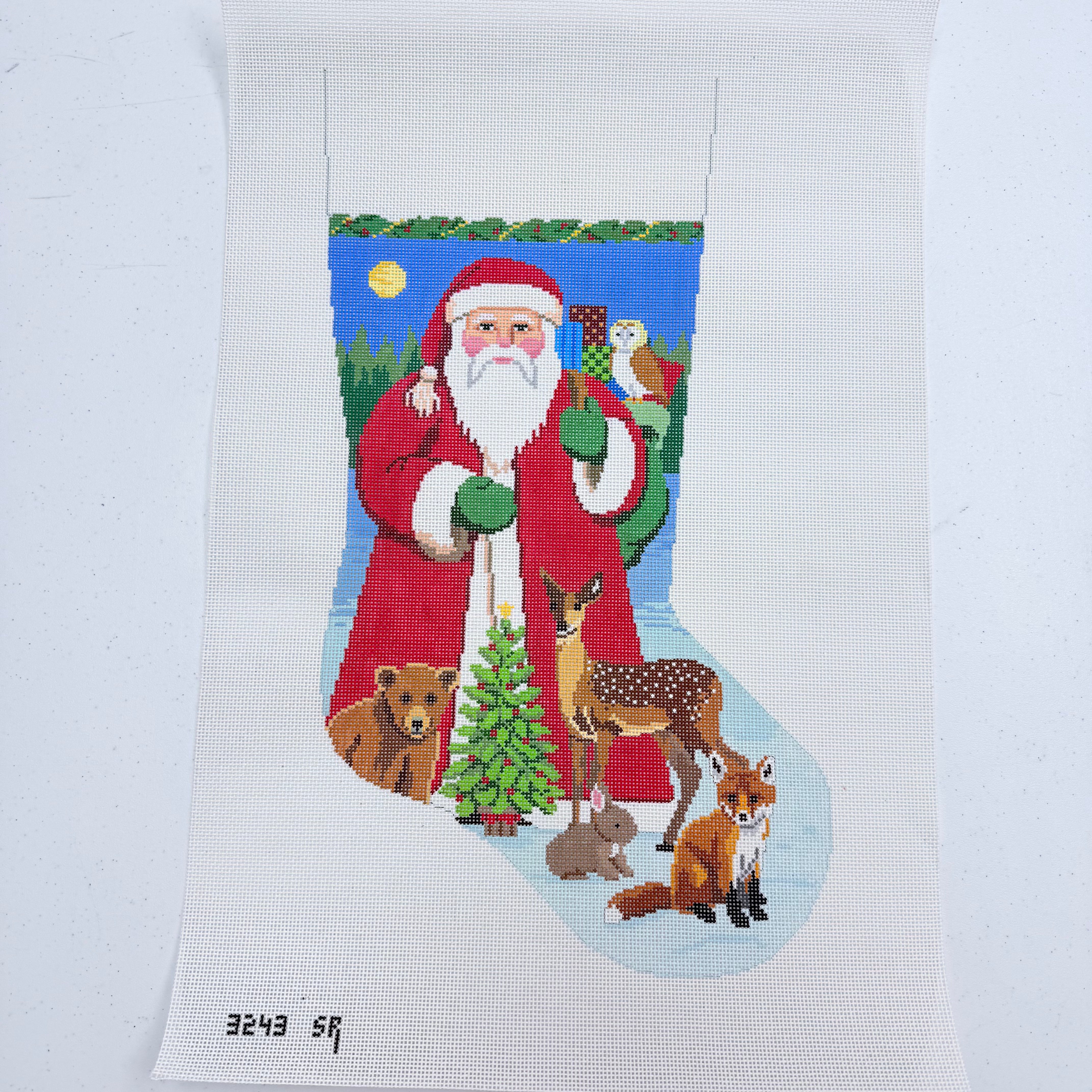 Santa with Baby Forest Animals Stocking Canvas - KC Needlepoint