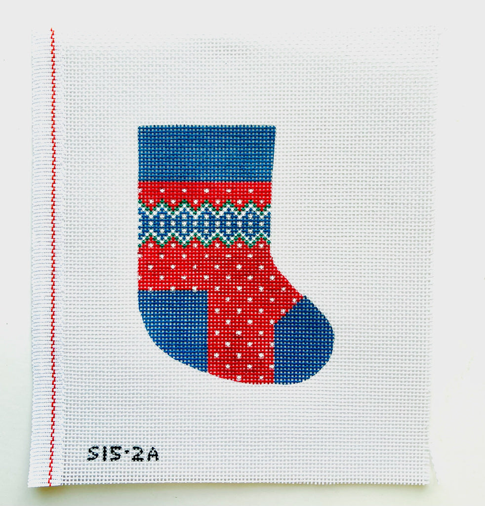 Blue and Red Mini Sock Canvas - KC Needlepoint