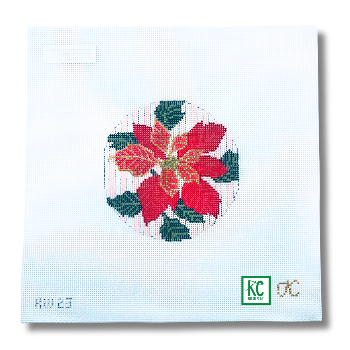 Poinsettia Round Canvas - KC Needlepoint