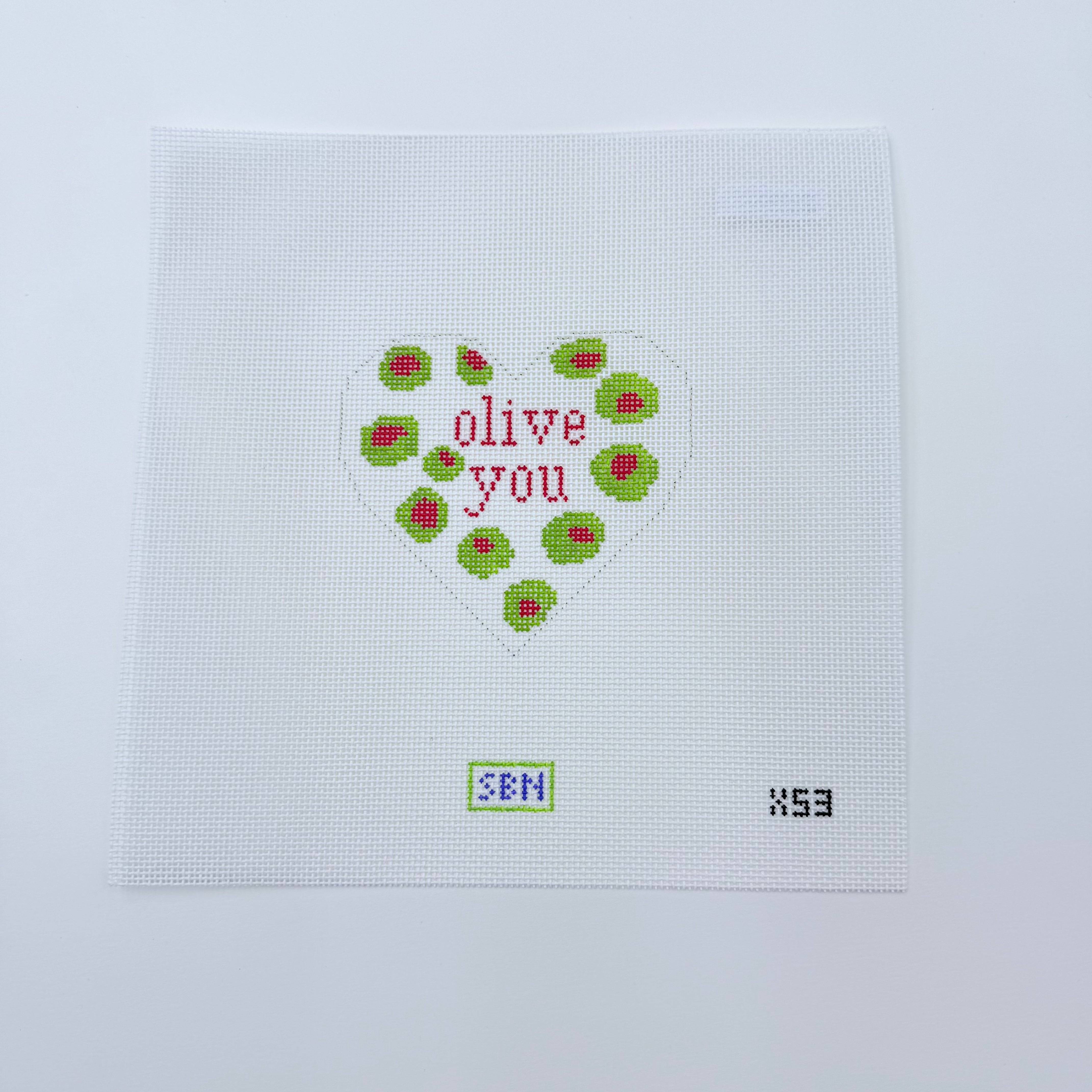 Olive You Heart Canvas - KC Needlepoint