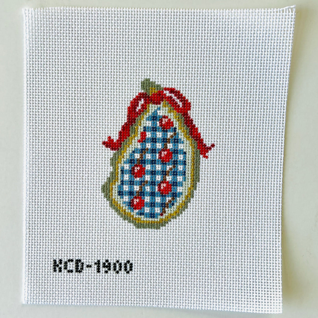 Gingham Cherries Gilded Oyster Canvas - KC Needlepoint
