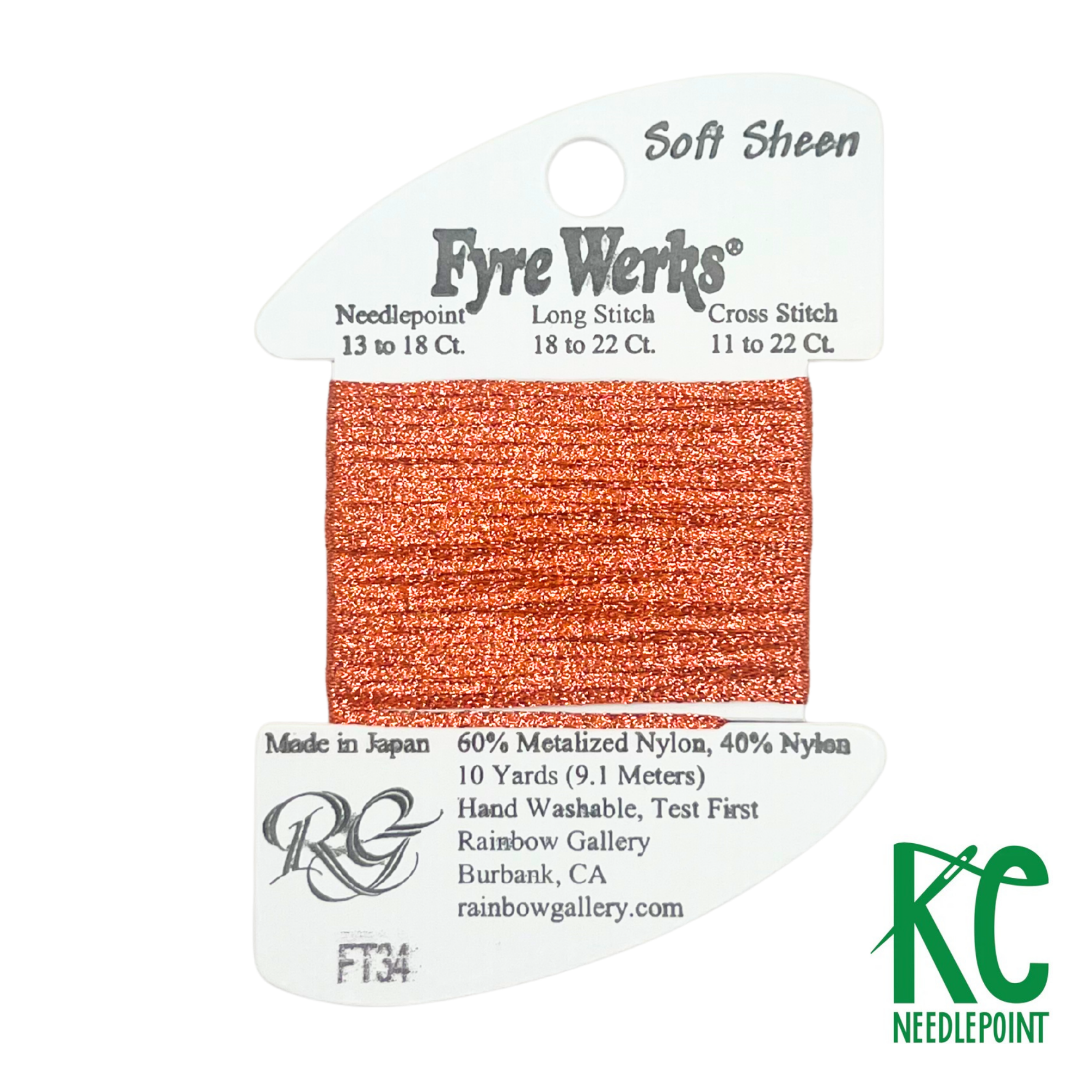 Fyre Werks Soft Sheen FT34 Red Orange - KC Needlepoint