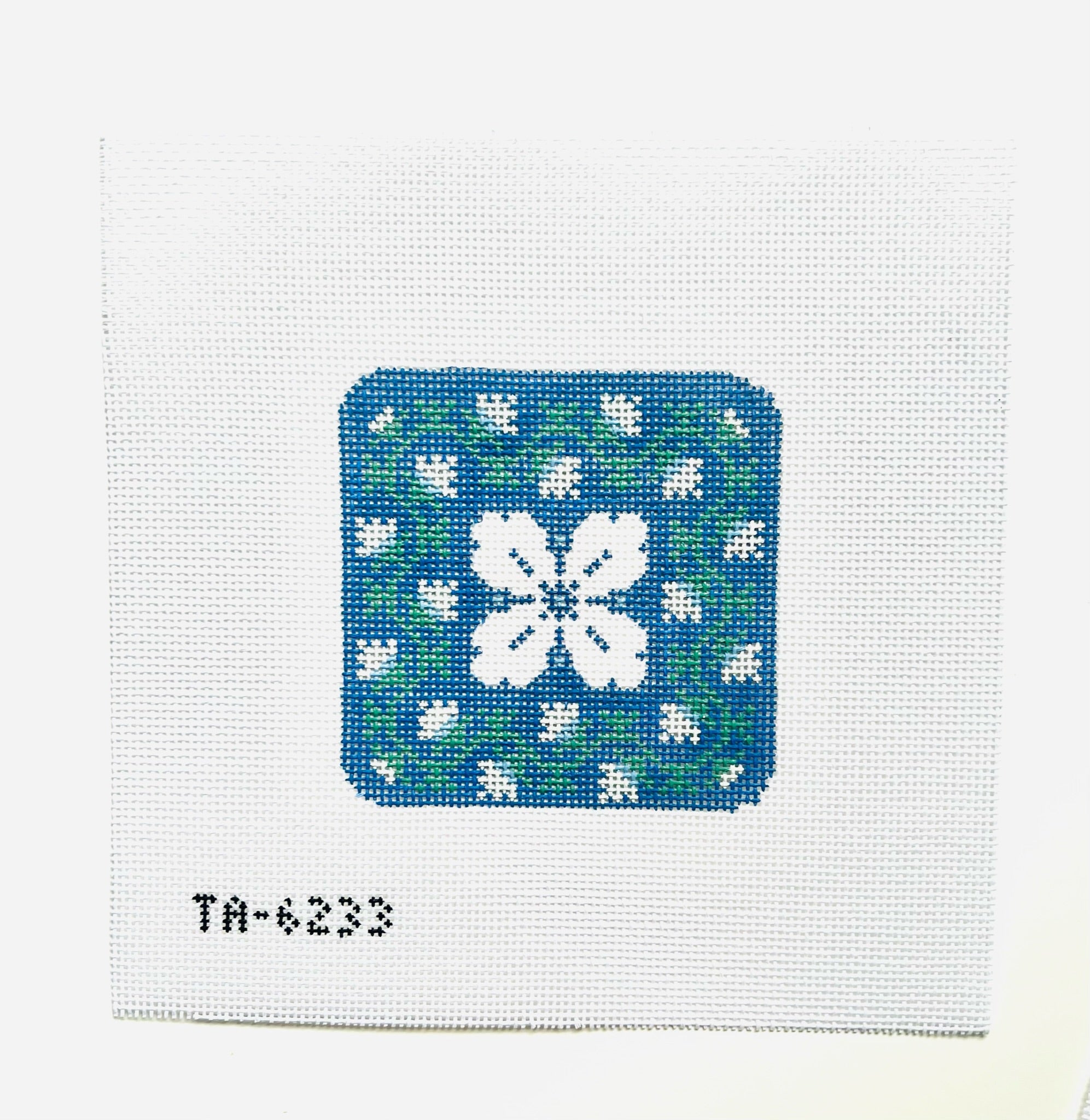 Navy Primrose Square Canvas - KC Needlepoint
