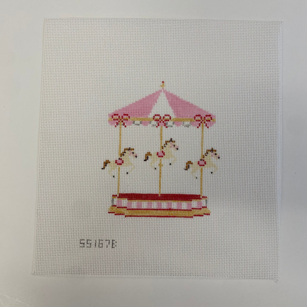 Pink Baby Carousel Canvas - KC Needlepoint