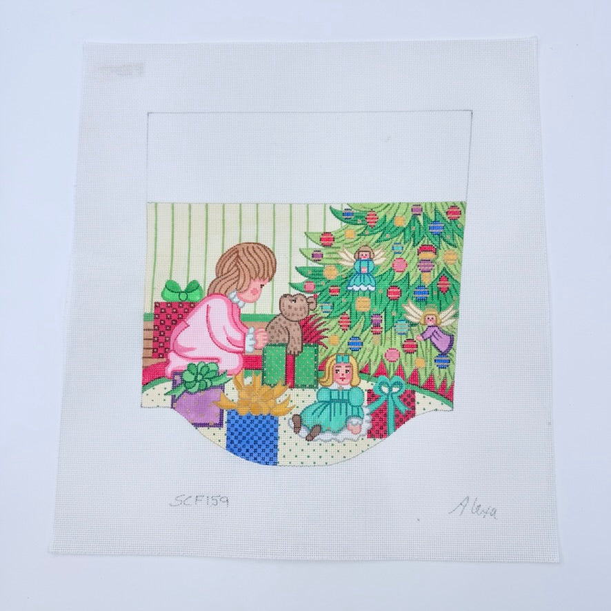 Girl with Toys Stocking Cuff Canvas - KC Needlepoint