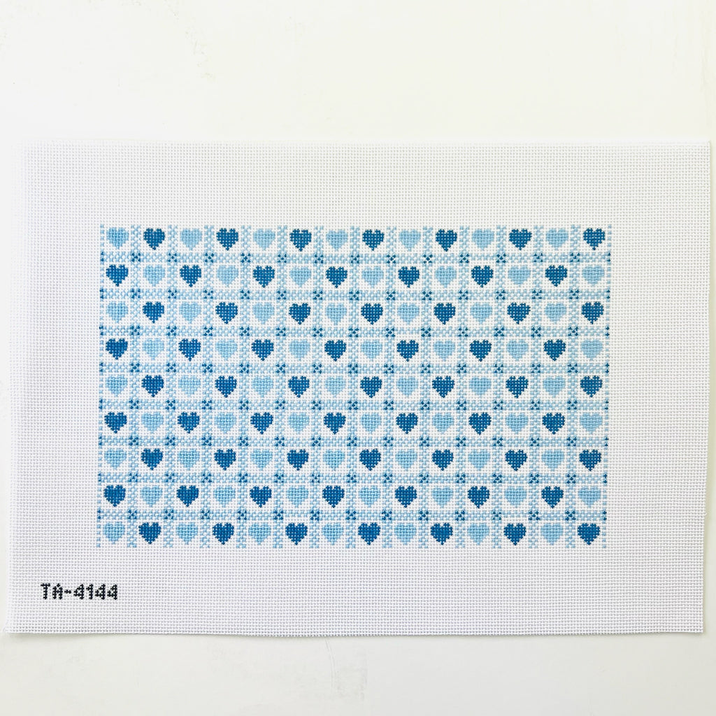 Blue Heart Check Needlepoint Canvas - KC Needlepoint