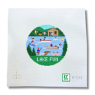 Lake Fun Travel Round Canvas - KC Needlepoint