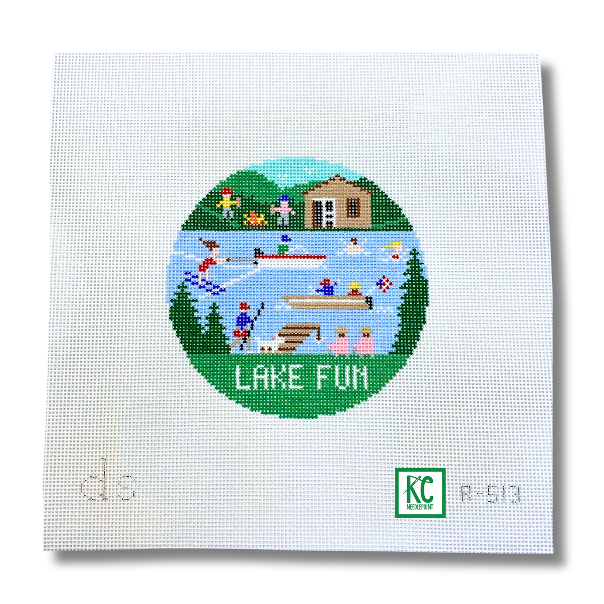 Lake Fun Travel Round Canvas - KC Needlepoint