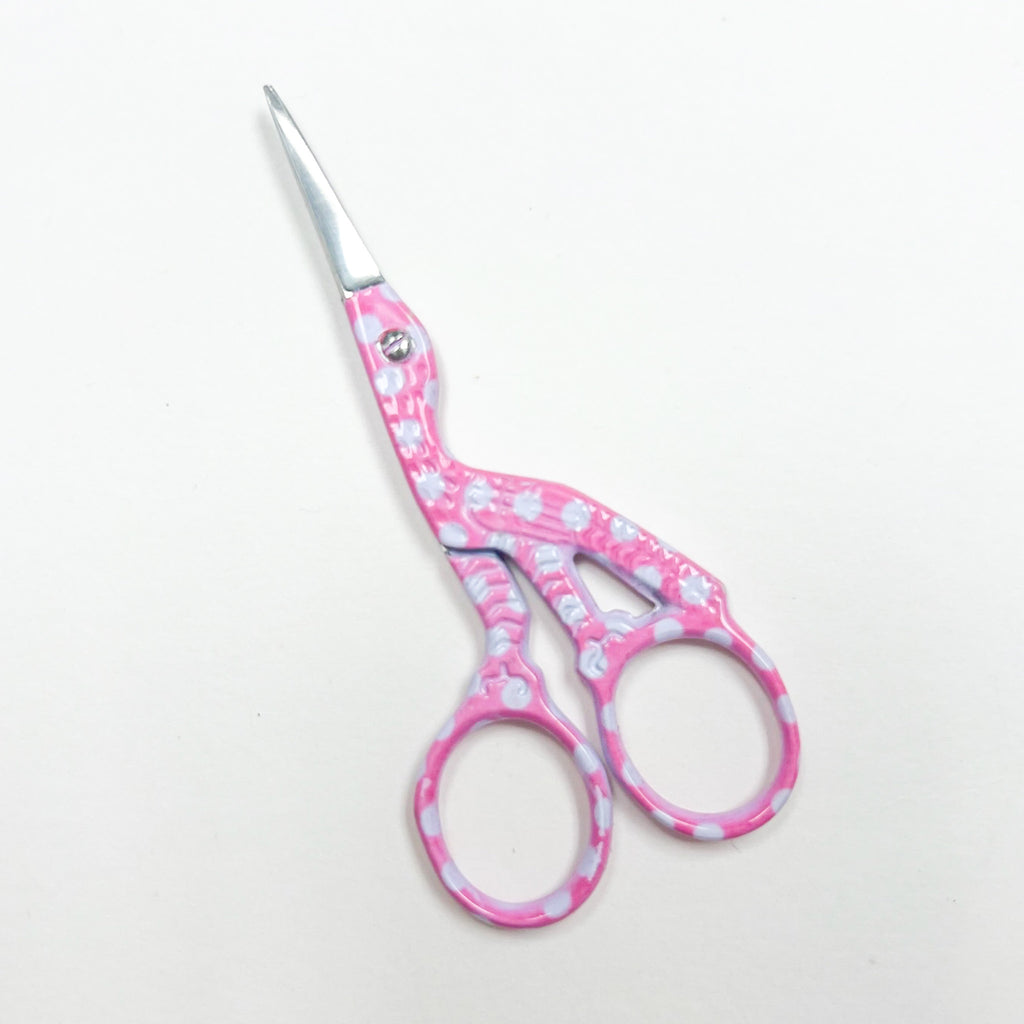 Pink and White Polka Dot Stork Scissors - KC Needlepoint