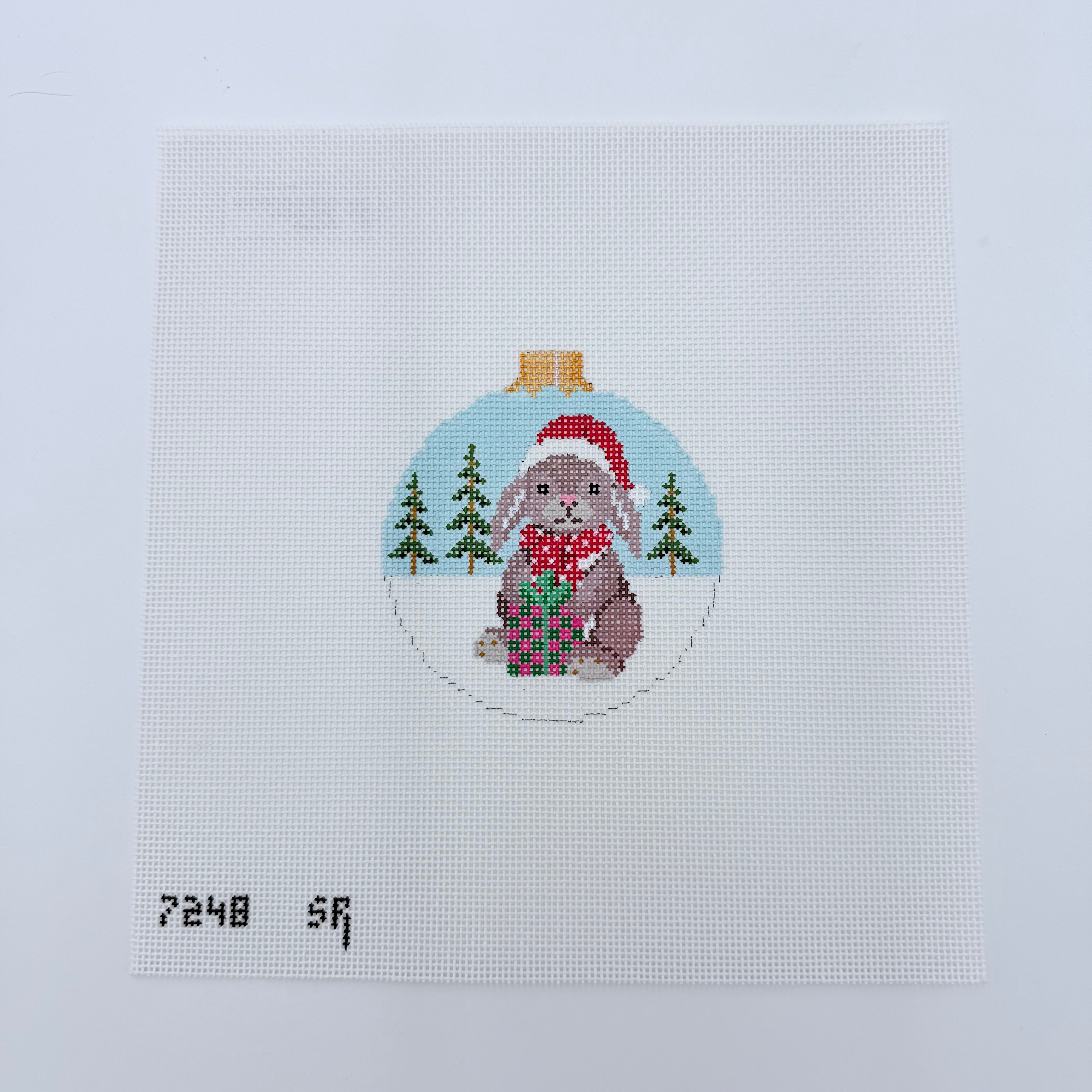 Rabbit with Present Canvas - KC Needlepoint