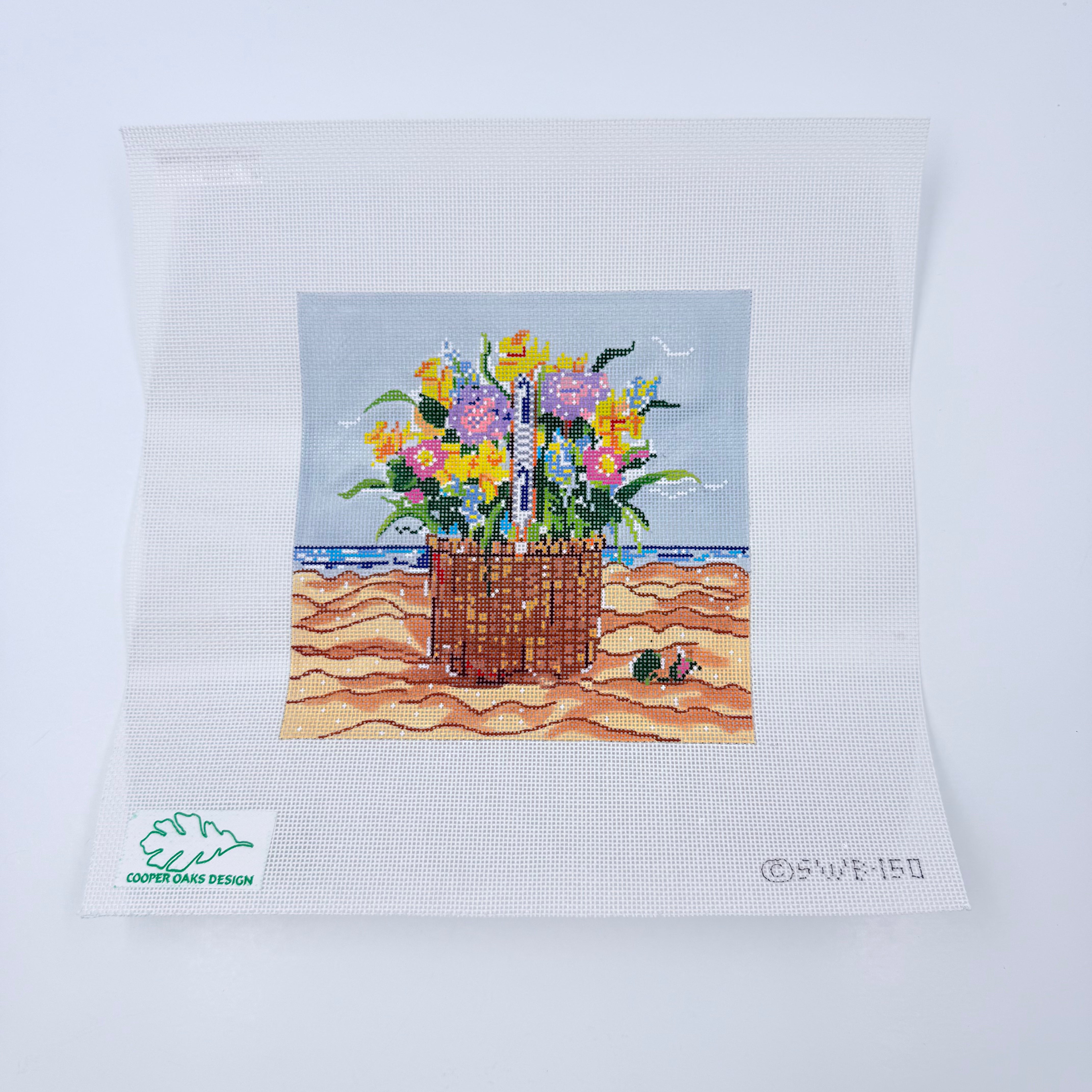 ACK Basket with Flowers Needlepoint Canvas - KC Needlepoint