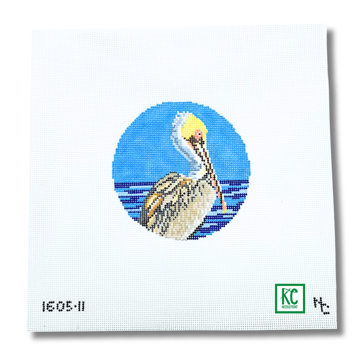 Brown Pelican Round Canvas - KC Needlepoint