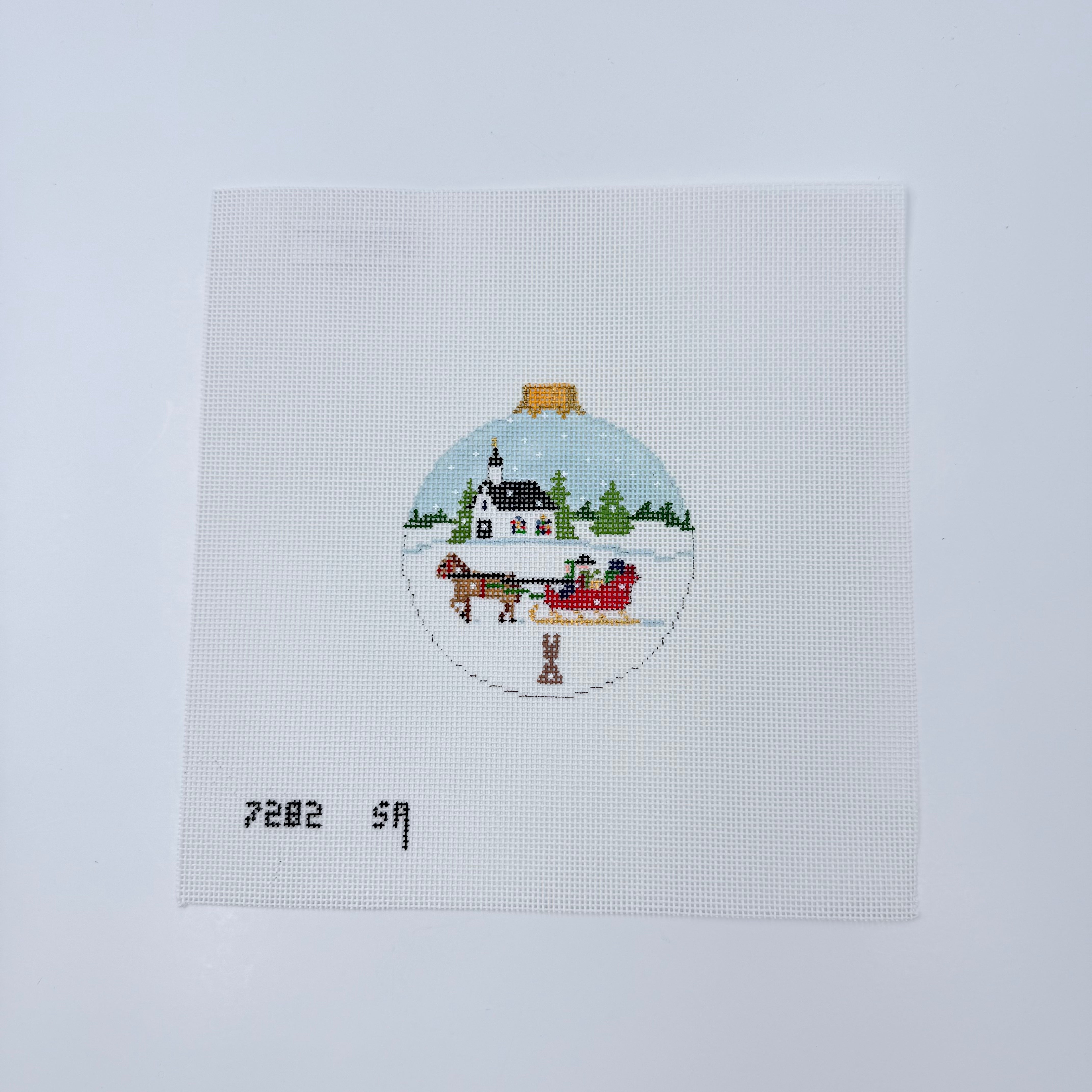 Sleigh Ride with Church Canvas - KC Needlepoint