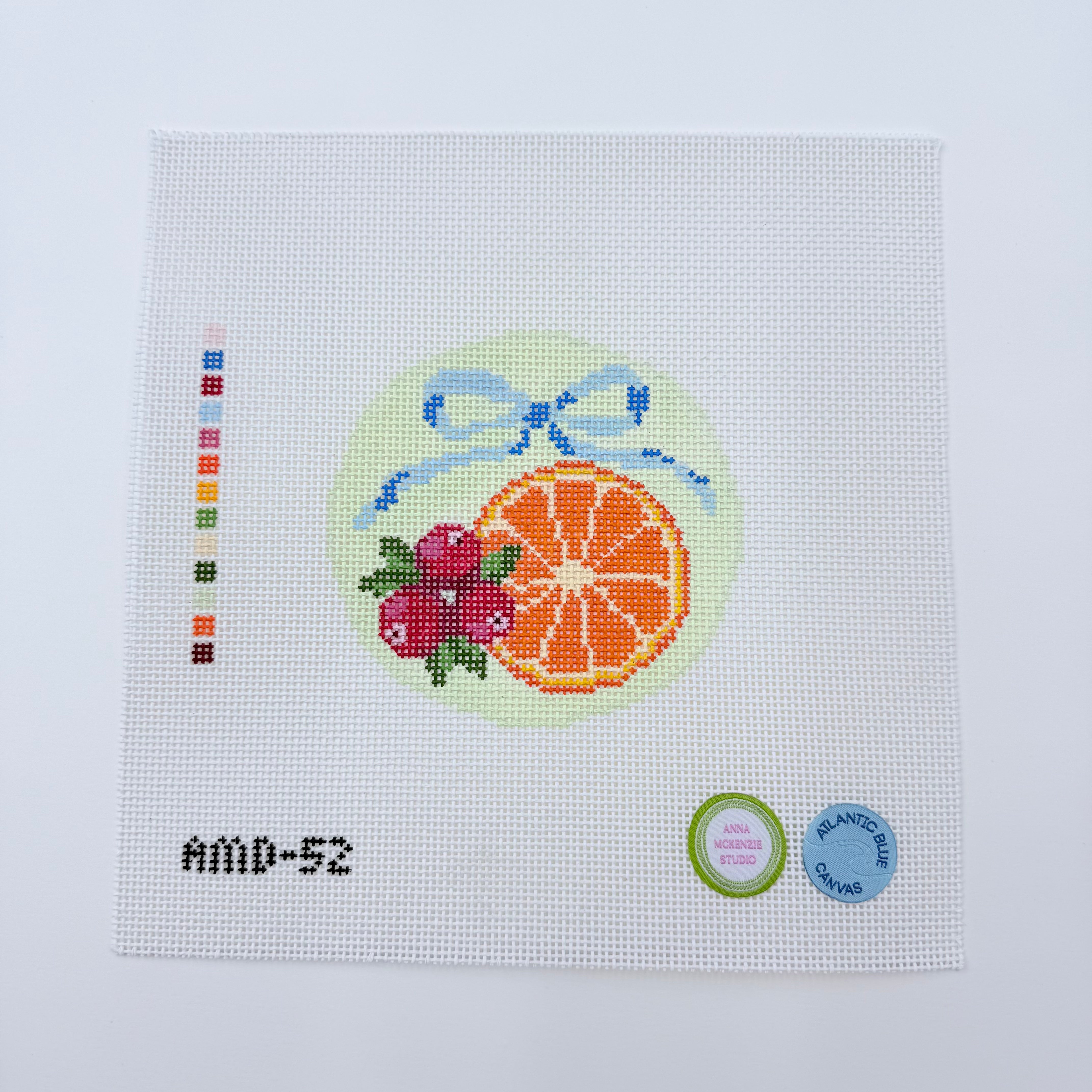 Orange and Cranberry Bow Round Canvas - KC Needlepoint