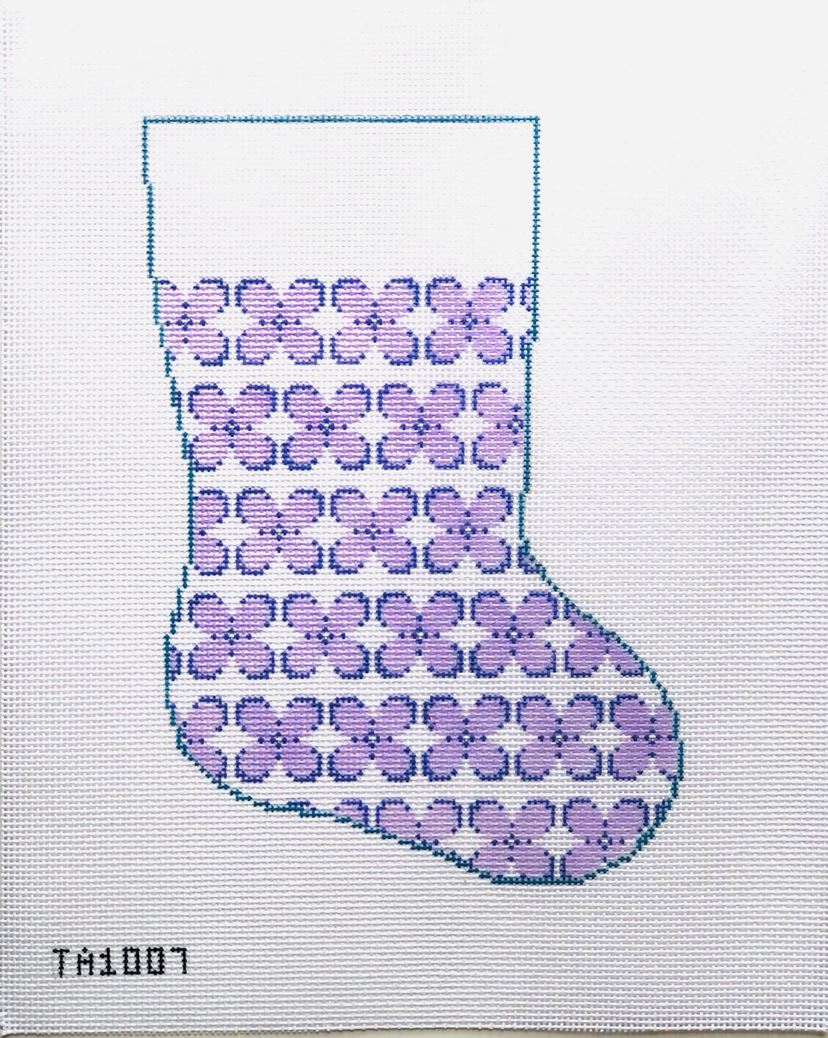 Lavender Hydrangea Midsize Stocking Canvas - KC Needlepoint