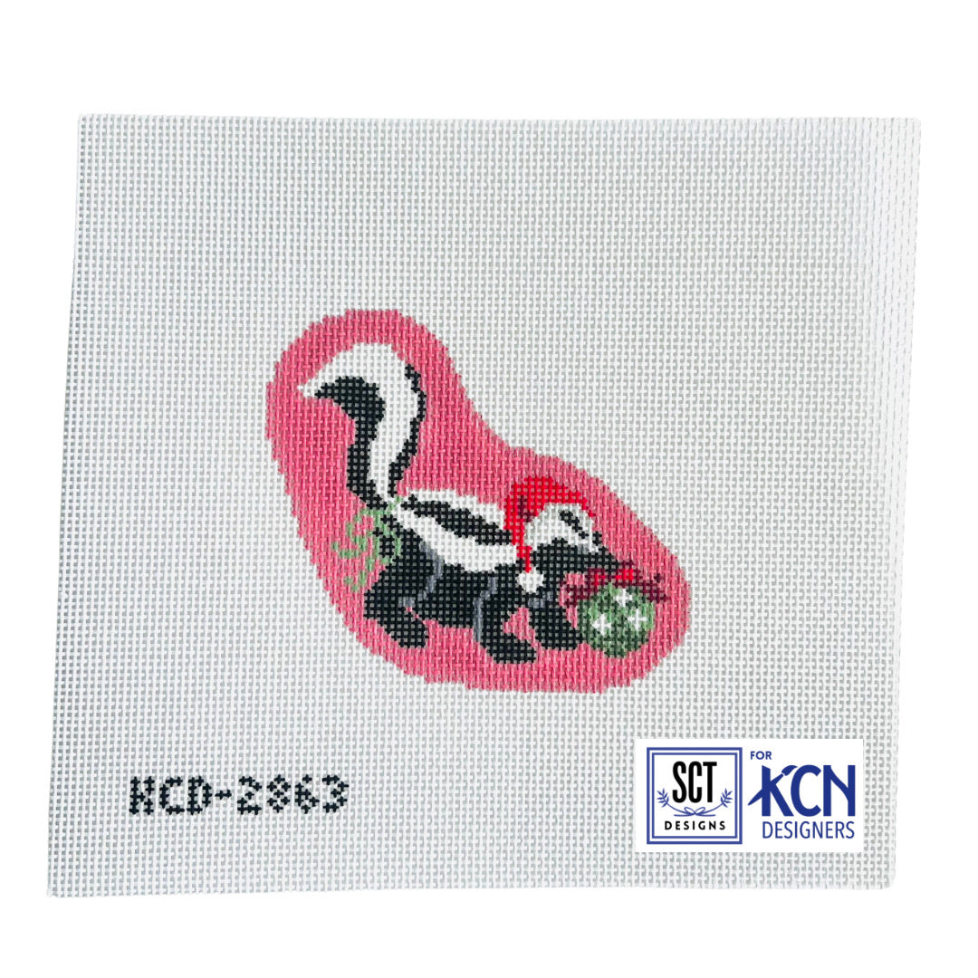 Holiday Skunk Needlepoint Canvas - KC Needlepoint