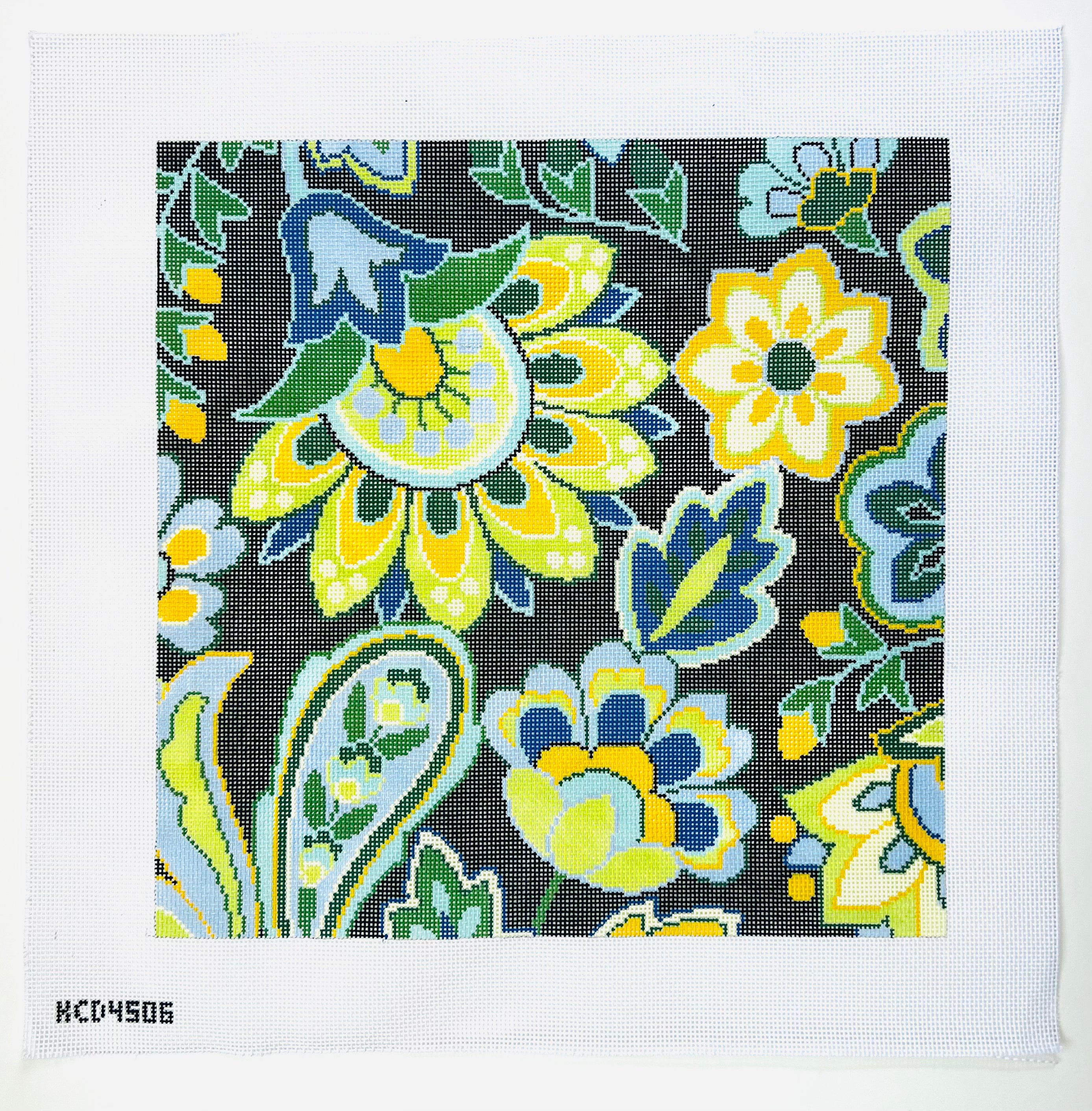 Paisley Floral Green Canvas - KC Needlepoint