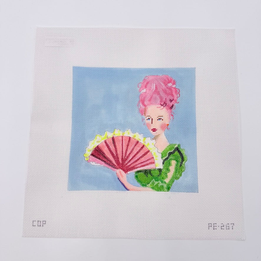 PInk Haired Woman with Fan Canvas - KC Needlepoint