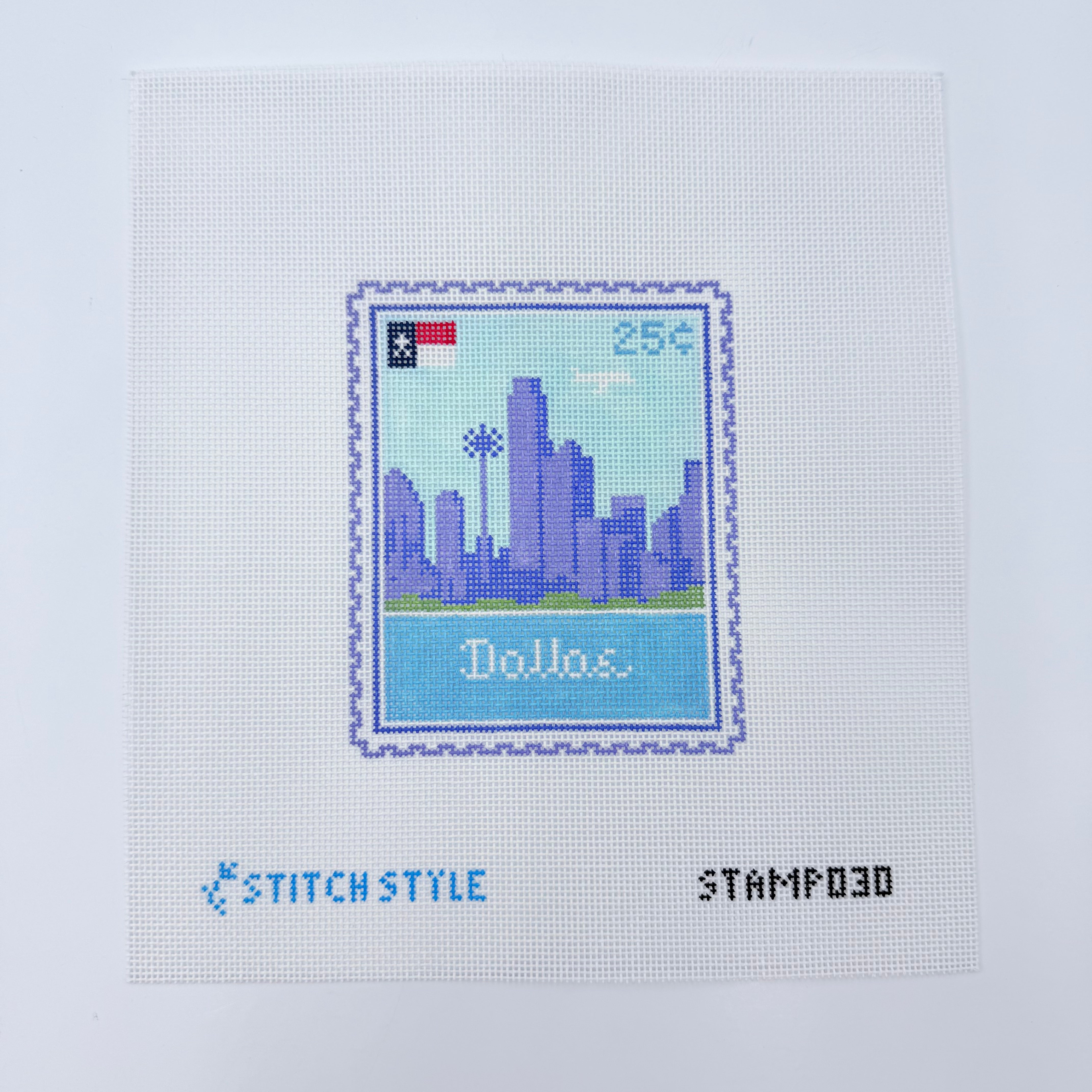 Dallas Stamp Needlepoint Canvas - KC Needlepoint