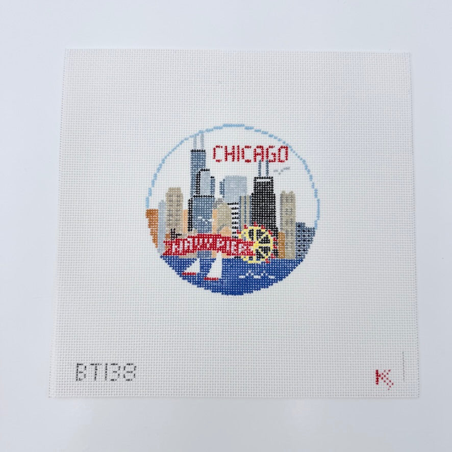 Chicago Travel Round Canvas - KC Needlepoint