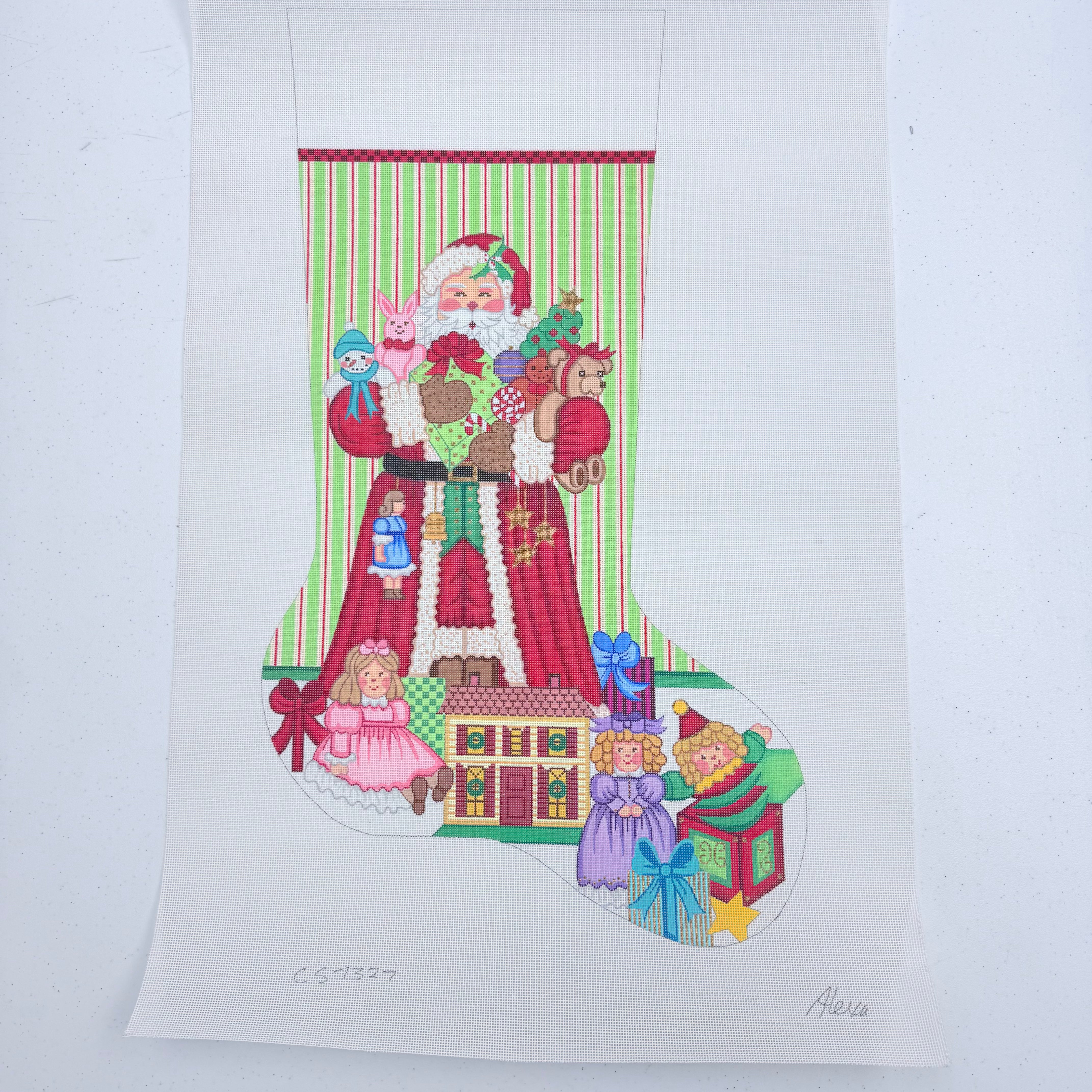 Santa with Girl Toys Stocking 7327 - KC Needlepoint