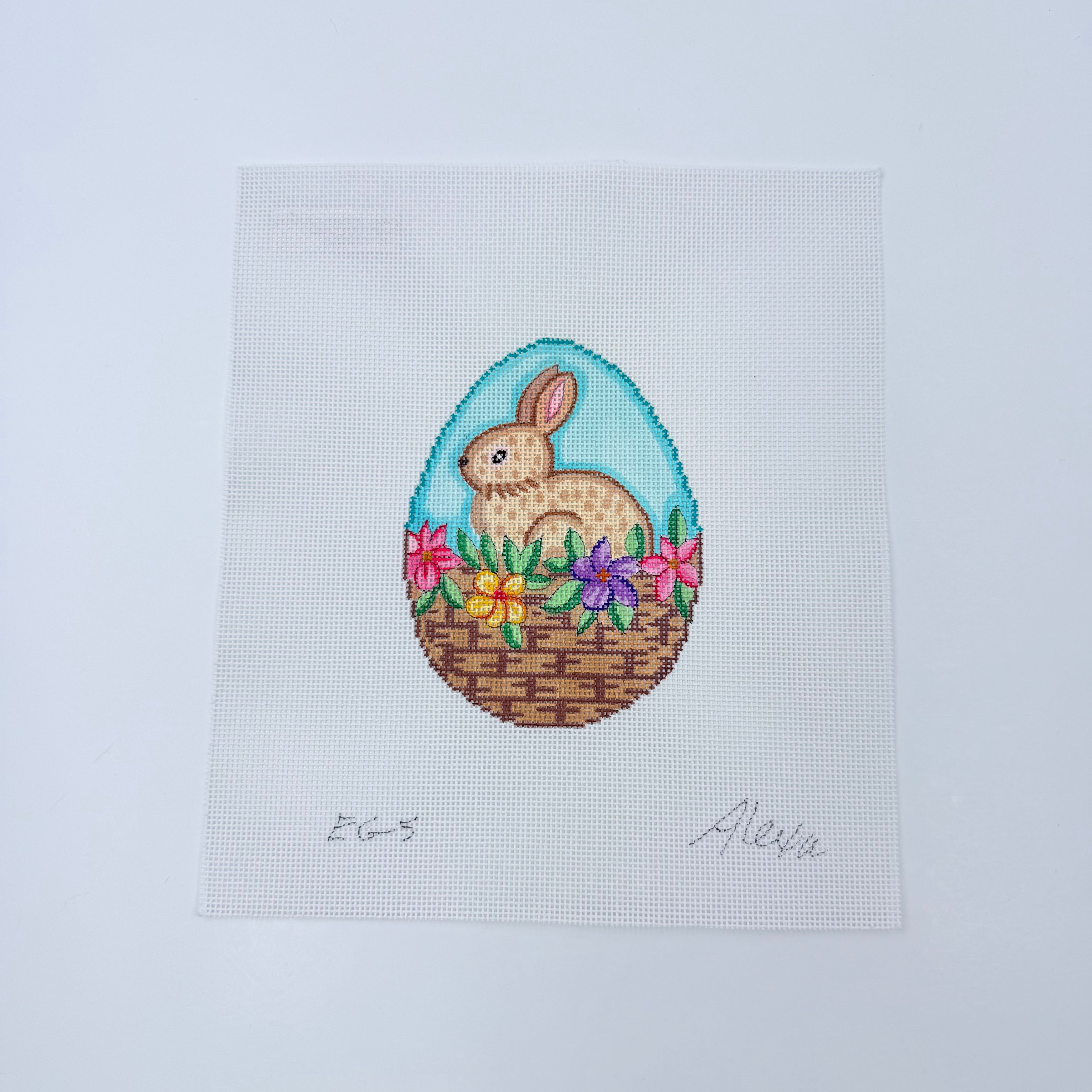 Bunny Basket Egg Canvas - KC Needlepoint